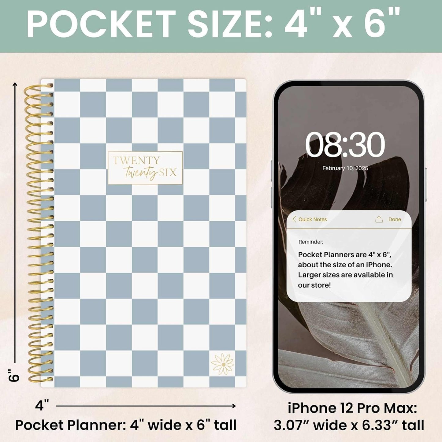 bloom daily planners 2026 Pocket Planner - 4” x 6” - (January 2026 - December 2026) - MINI Weekly/Monthly Agenda Organizer & Calendar Book - Checkered