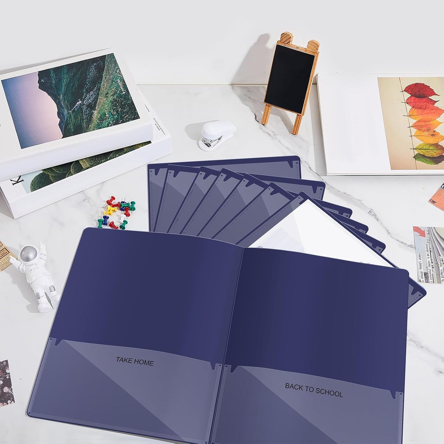 Henoyso 24 Pcs Folders with Pocket School to Home Folder Heavy Duty 2 Pocket Homework Folders with Clear Front Pockets for School Students Parent Teacher Communication (Navy Blue)