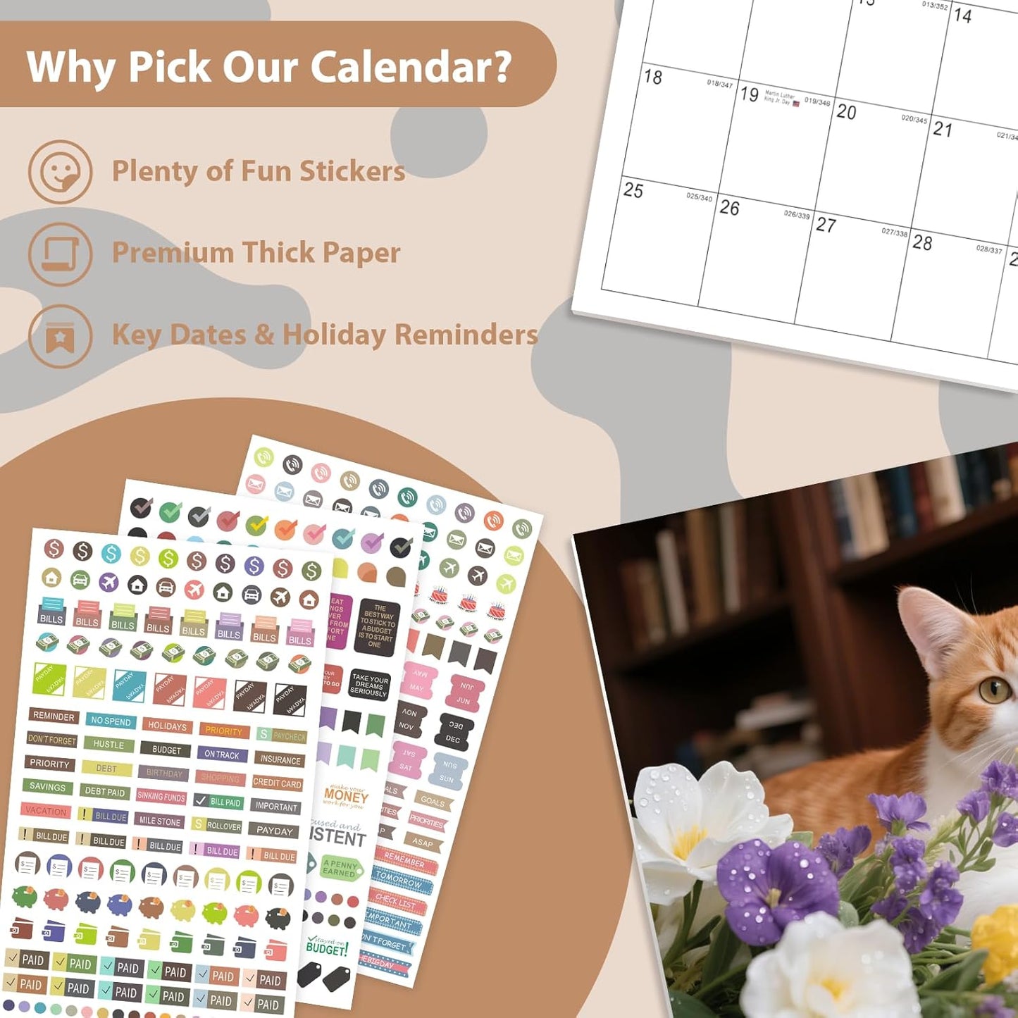 2026 Wall Calendar, Large Monthly Wall Calendar Dogs, Jan 2026 - Dec 2026, 12" x 24" (Opened), Hanging Planning Calendars for Family Home Office Supplies