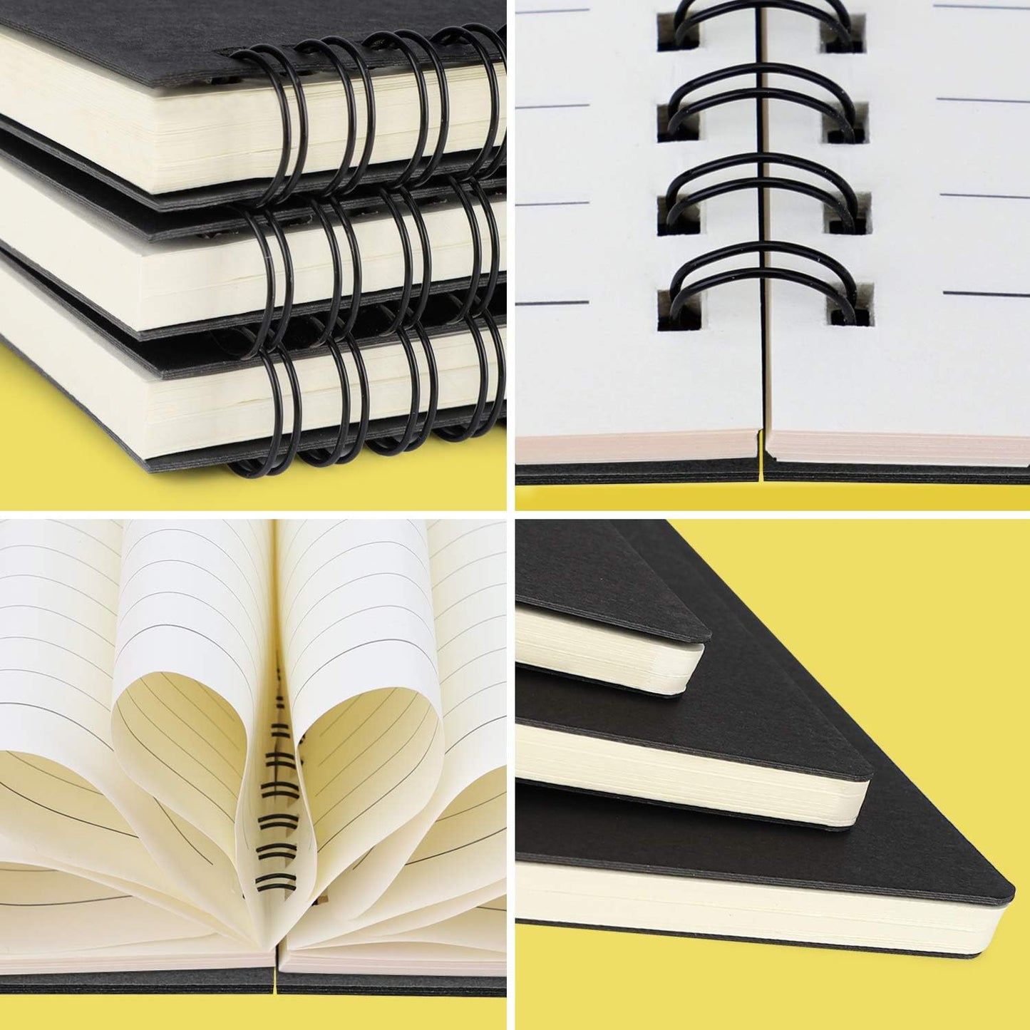 EUSOAR Spiral Lined Notebook, B5 3packs 7.3"x10.2" 120 Pages Black Hardcover Ruled Travel Writing Notebooks Journal, Memo Notepad Sketchbook, Students College Office Business Subject Diary Book