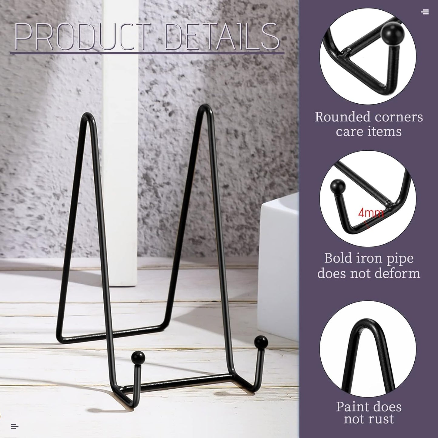 Mixweer 12 Pcs Book Stands for Display Metal Picture Frame Stand Book Plate Picture Holder Easels Photo Holder for Decorative Display(6 Inch,Black)