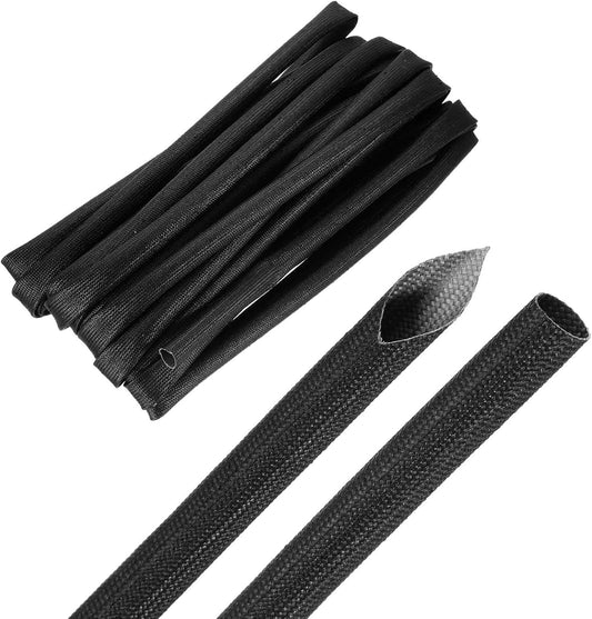MECCANIXITY 30ft Braided Cable Sleeve, 3/8" ID 200C High Temperature 1500V Fiberglass Wire Insulation Cord Protector Organizer Wires Management for Motor Engine Fuel Line, Black