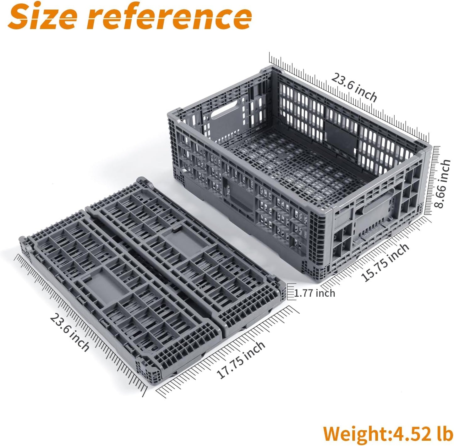 Collapsible Storage Bin Containe，52 Liter Transferheavy duty plastic storage box,milk crates heavy duty Transit storage of various items gray (1)