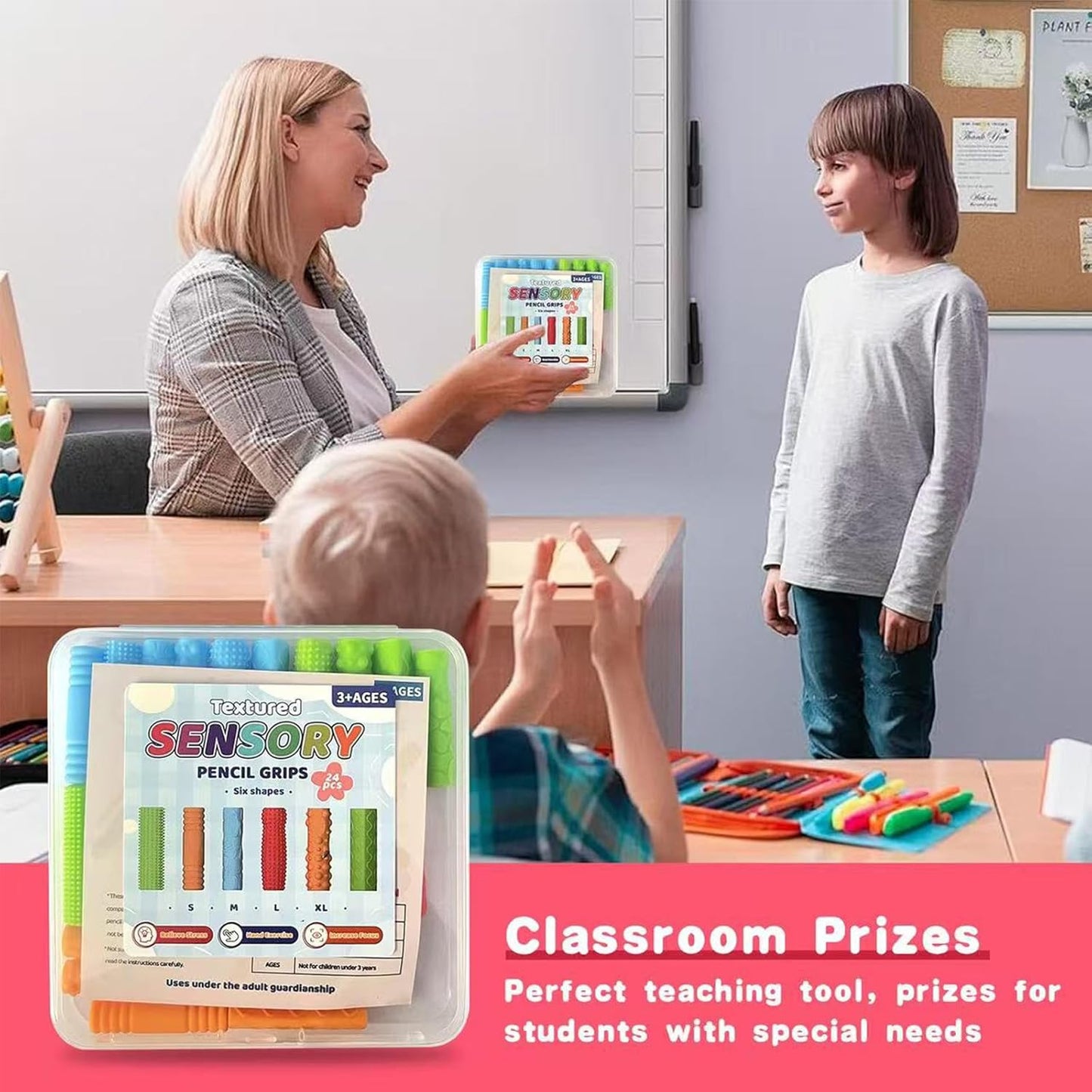 【24PCS】 Four Sizes Silicone Pencil Grips for Kids, Sensory Textured Pencil Grips Fidget Toys, Quiet Handwriting Pencils Sleeve for ADHD, Anxiety & Stress Relief