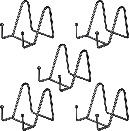 IBosins 5 Pack 3 Inch Small Plate Holder Display Stands, Mini Metal Black Frame Stand for Picture, Book, Photo Easel, Creation, Collectibles