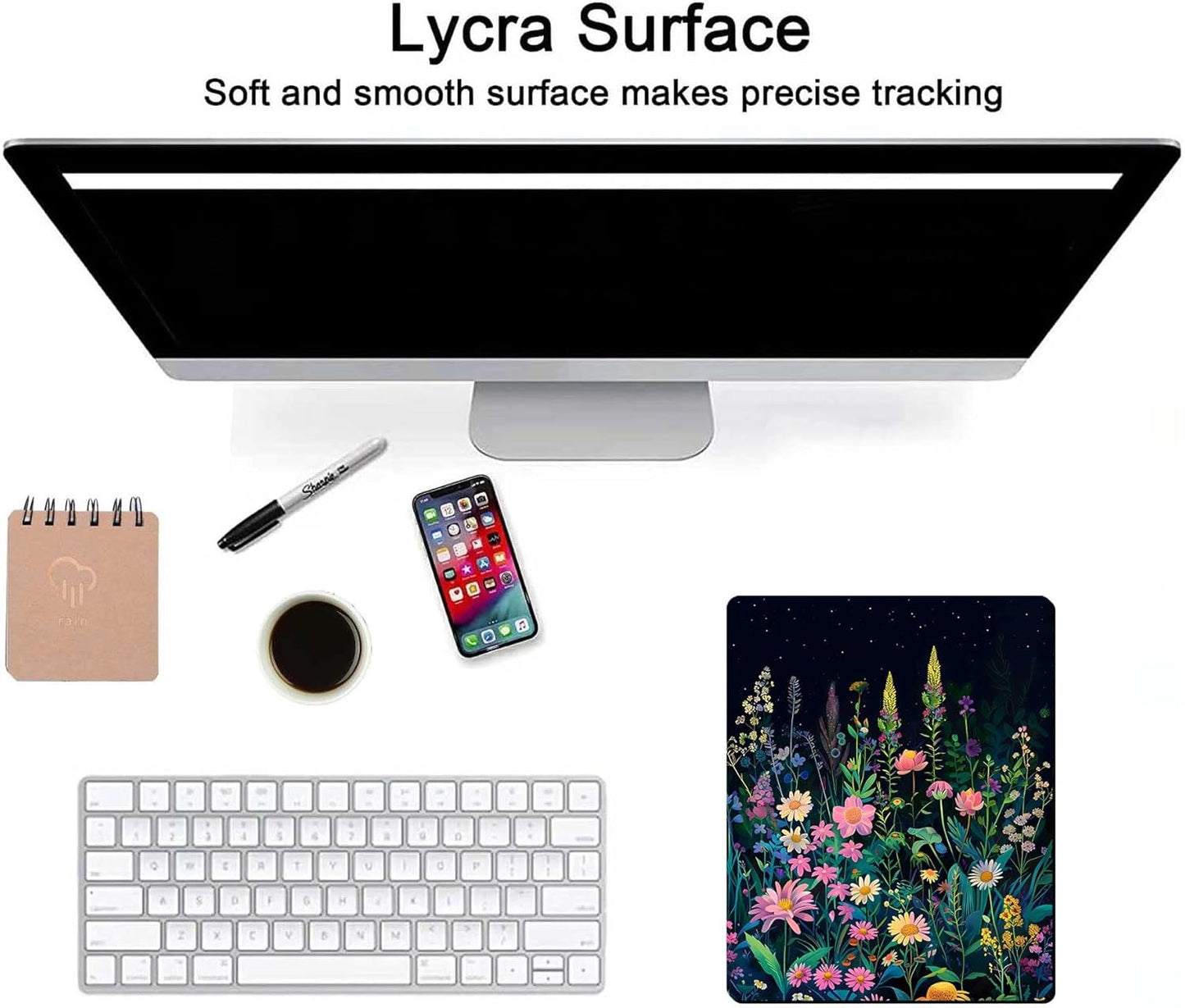 Black Beauty Folral Flowers Plants Mouse Pad,Brightly Colored Unique Design Computer Mousepad with Non-Slip Rubber Base for Women,Washable Mousepads Computer Mouse Pads for Desk Laptop