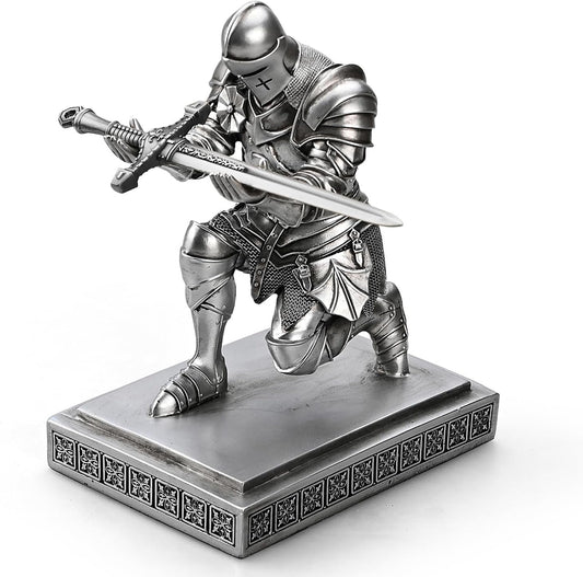Medieval Armored Warrior Knight Pen Holder Desk Organizers and Accessories Resin Pencil Holder Paperweight as Gift with a Cool Letter Opener for Desk (Silver)