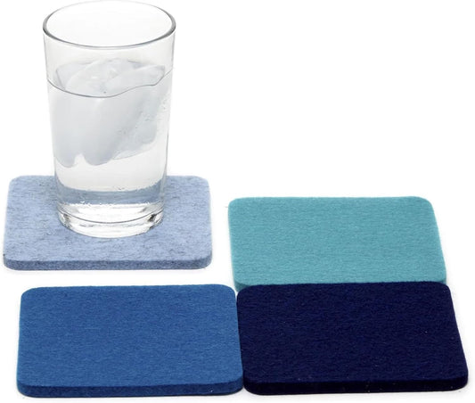 Graf Lantz - Bierfilzl Merino Wool Square Coasters Set of 4 - Ocean (4"x4"x5mm) - Absorbs 30% of Weight - Natural German Wool - Heat Resistant, Sustainable, Reusable - Home Decor, Coffee Table Decor