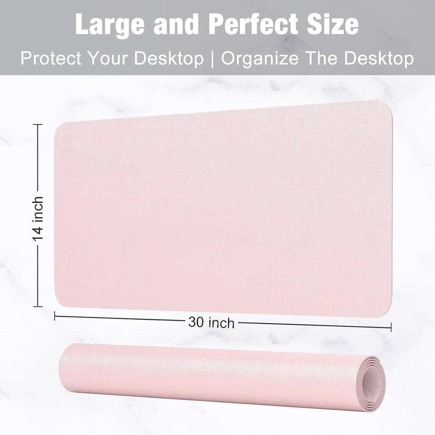 Hsurbtra Desk Pad, 30" x 14" PU Leather Desk Mat, XL Extended Mouse Pad, Waterproof Desktop Blotter Protector, Non-Slip Ultra Thin Large Laptop Keyboard Writing Mat for Office Home, Pink