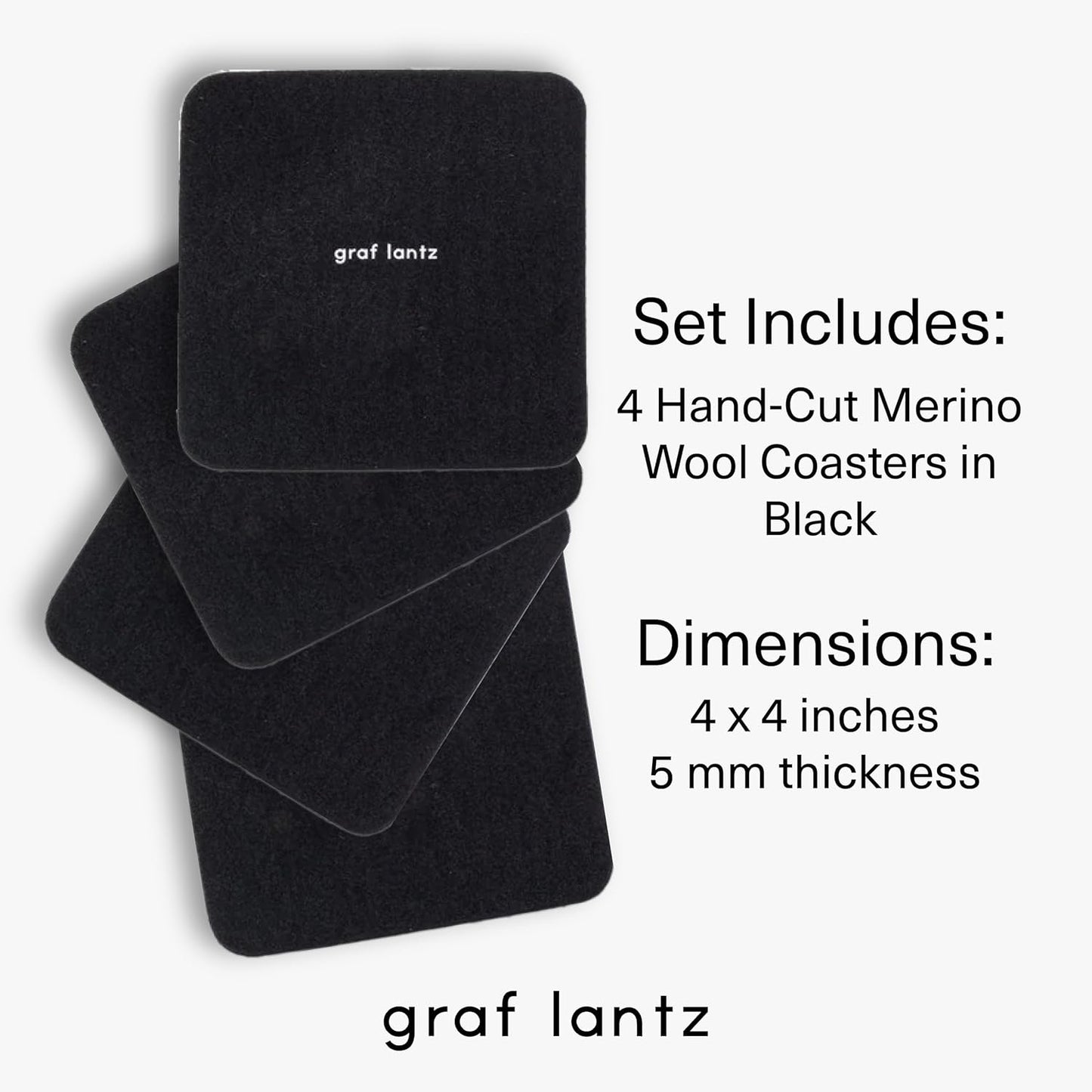 Graf Lantz - Bierfilzl Merino Wool Square Coasters Set of 4 - Black (4"x4"x5mm) - Absorbs 30% of Weight - Natural German Wool - Heat Resistant, Sustainable, Reusable - Home Decor, Coffee Table Decor