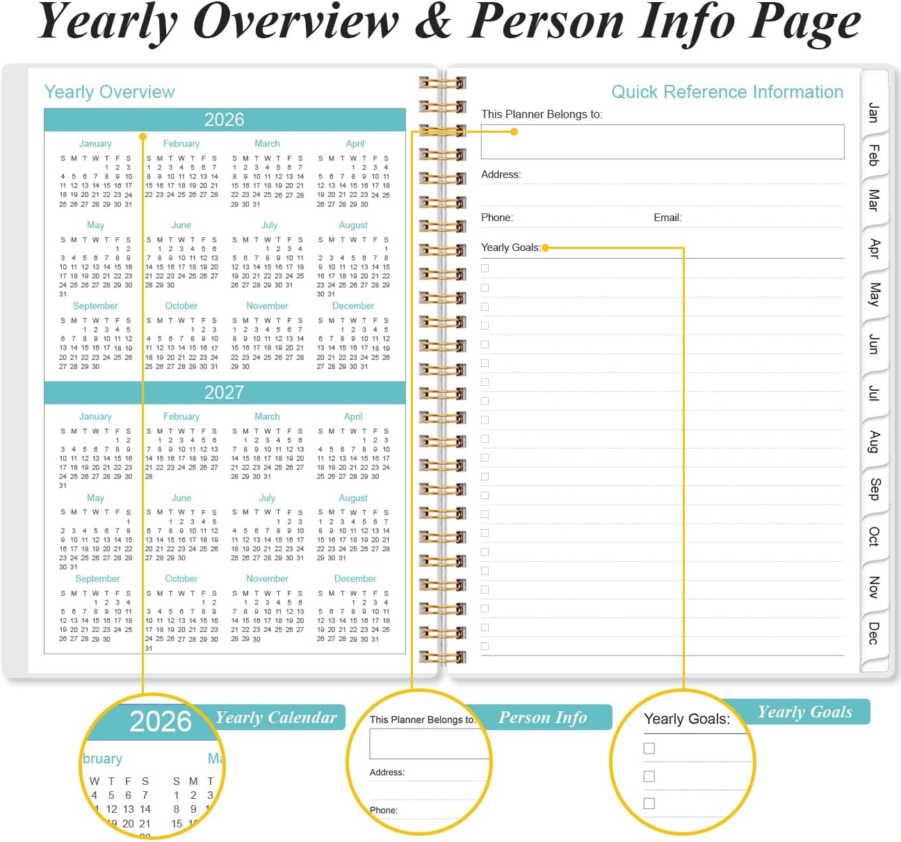 Planner 2026 - A5 Weekly & Monthly Planner Spiral Bound, January 2026 to December 2026, Planners 2026 with Flexible Cover, Tabs, Inner Pocket, 6.4" x 8.5", Teal Flowers