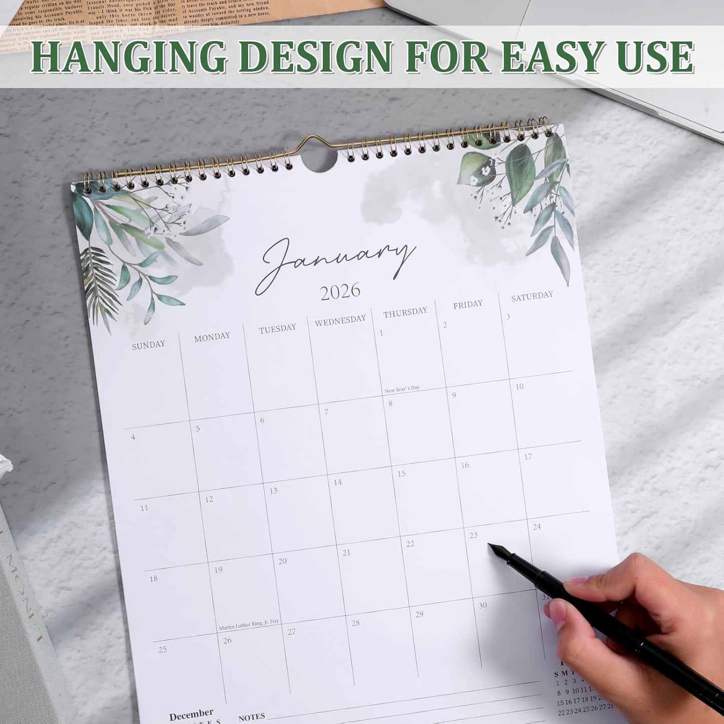 Aesthetic Large Wall Calendar 2026, January 2026 to December 2026 Twin-Wire Binding Monthly Calendar 14" x 11" Thick Paper Easy Planning Notepad Calendars for School Home Office Supplies