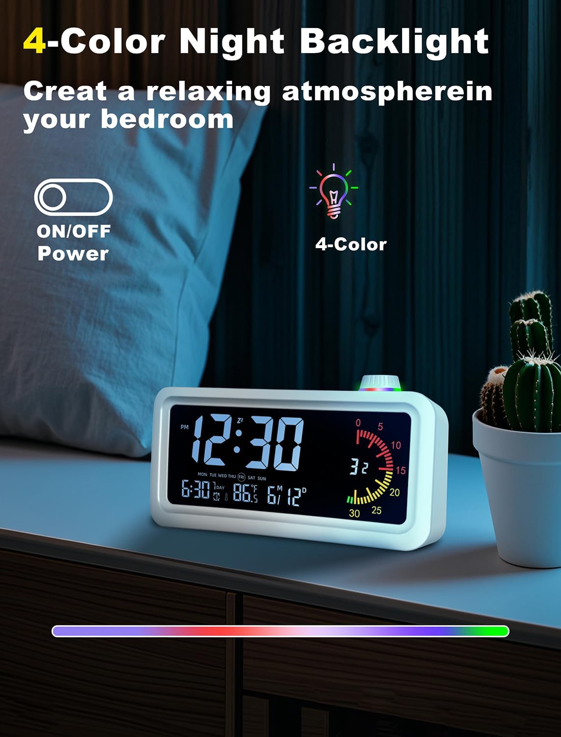 CCHKFEI Rechargeable Digital Alarm Clock with 60-Minute Desk Timer, Dual LCD Display Visual Timer for Kids, Temperature & Date - Ideal for Time Management Tools Classroom, Bedroom, Office and Home