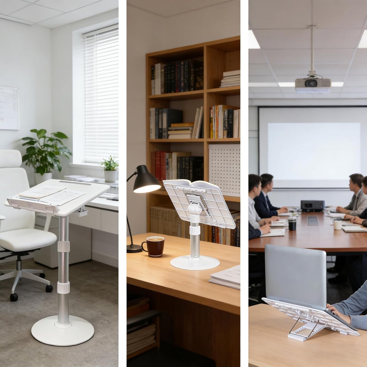 Book Stand for Reading Hands Free Height Adjustable,Laptop Stand for Desk,Ergonomic Cookbook Stand Recipe Book Holder with Elastic Page Clips for Magazines, Tablets