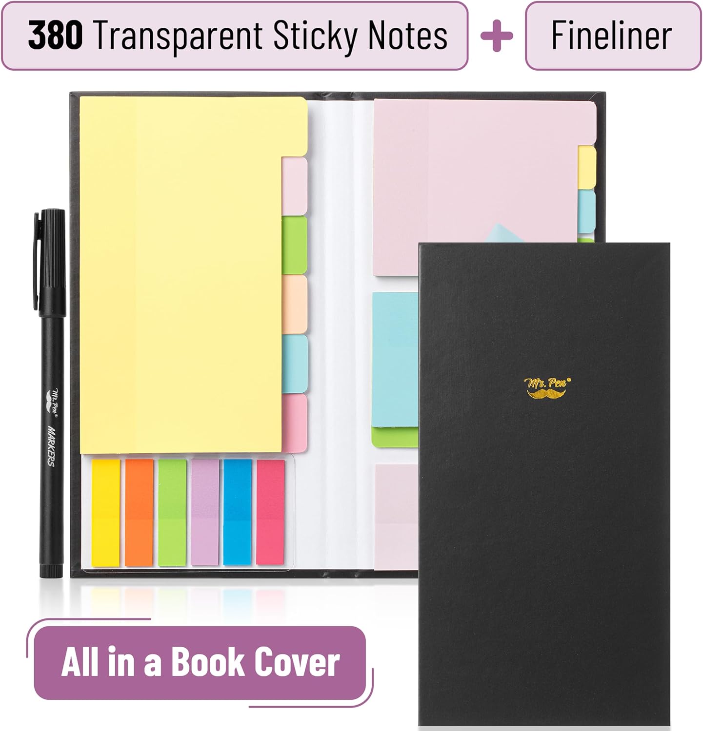 Mr. Pen- Sticky Note Set, 380 Pack, Pastel Colors, Transparent Sticky Notes Tabs, Divider, Christmas Gift