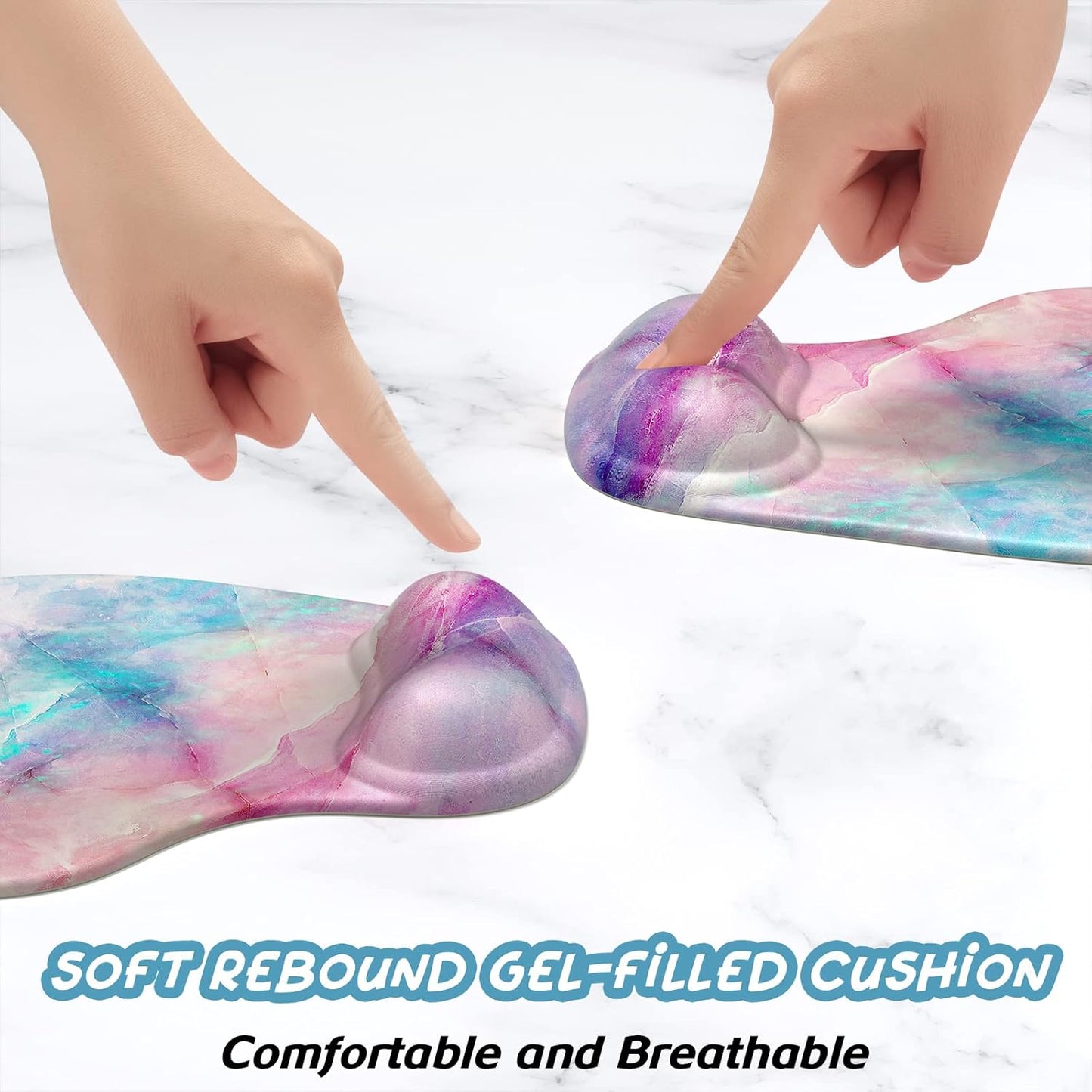 Hsurbtra Ergonomic Mouse Pad with Wrist Rest Support, Gel Mouse Pads with Non-Slip PU Base, Pain Relief Memory Foam Computer Mat, Cute Office Supplies Desk Decro Accessories, Colorful Marble