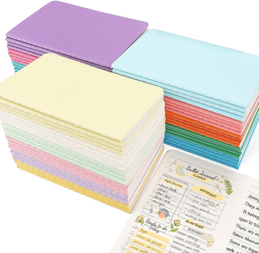 Oucaru 64PCS Mini Notebooks Bulk, 3.5" x 5.5", 16 Color, 60 Pages Lined Paper Small Pocket Notebook Set, Mini Journal Memo Notepads for Students, Traveler, School Office Supplies