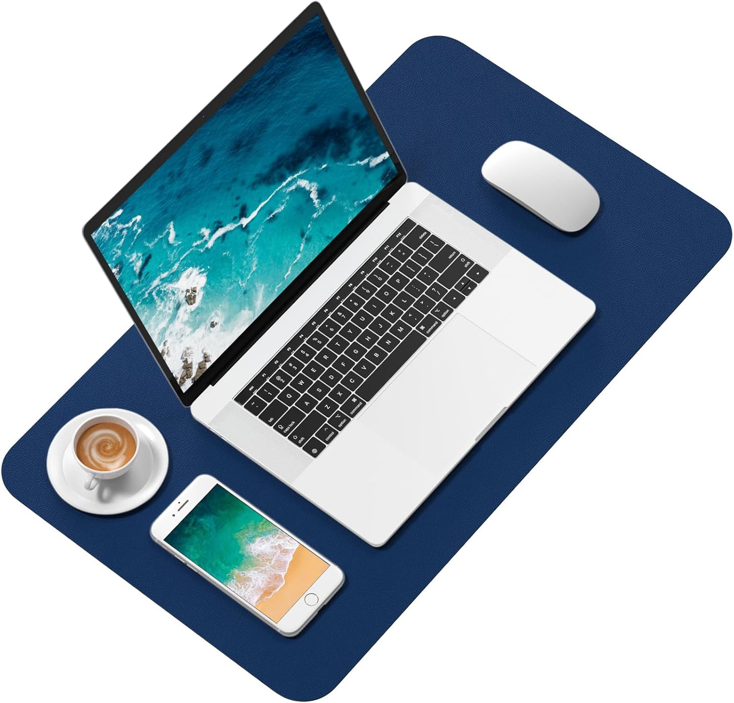 Hsurbtra Desk Pad, 23.6" x 13.8" PU Leather Desk Mat, M Extended Mouse Pad, Waterproof Desktop Blotter Protector, Non-Slip Ultra Thin Small Laptop Keyboard Writing Mat for Office Home, Navy Blue