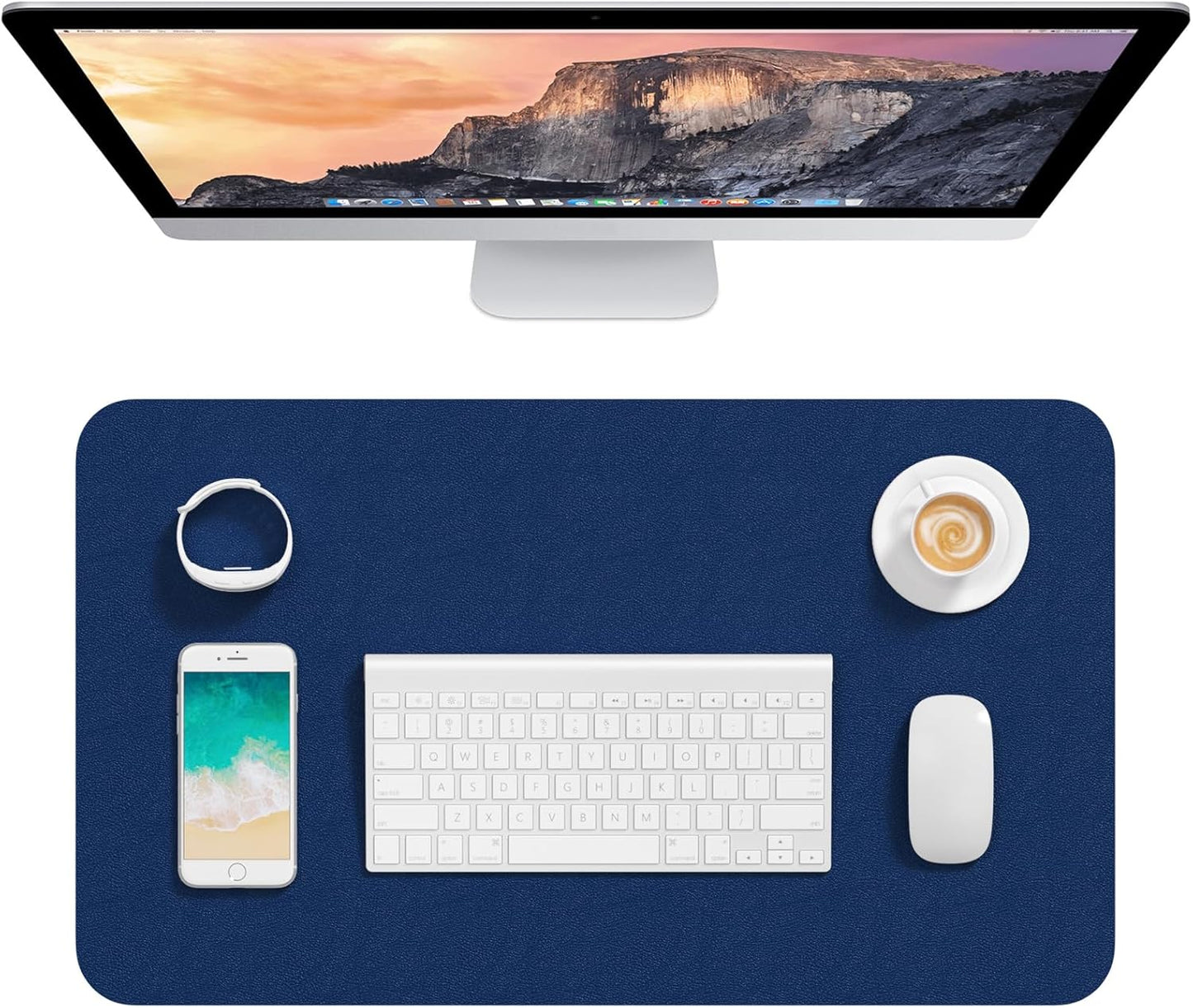 Hsurbtra Desk Pad, 23.6" x 13.8" PU Leather Desk Mat, M Extended Mouse Pad, Waterproof Desktop Blotter Protector, Non-Slip Ultra Thin Small Laptop Keyboard Writing Mat for Office Home, Navy Blue