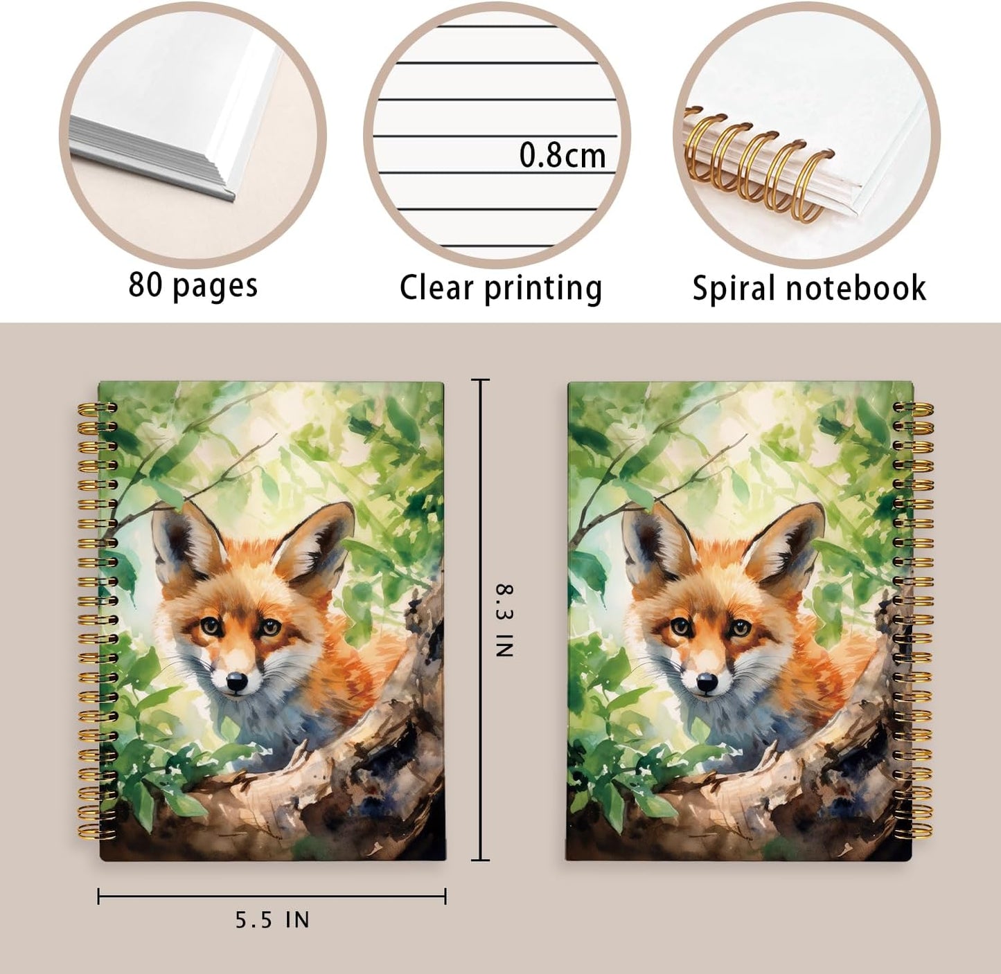 Watercolor Forest Fox Notebook, Fox gifts for women Notebooks for Note Taking, Foxes Themed Gifts Journal, Nature Woodland Wild Animal Journals for Writing, 5.5x8.3 Inch