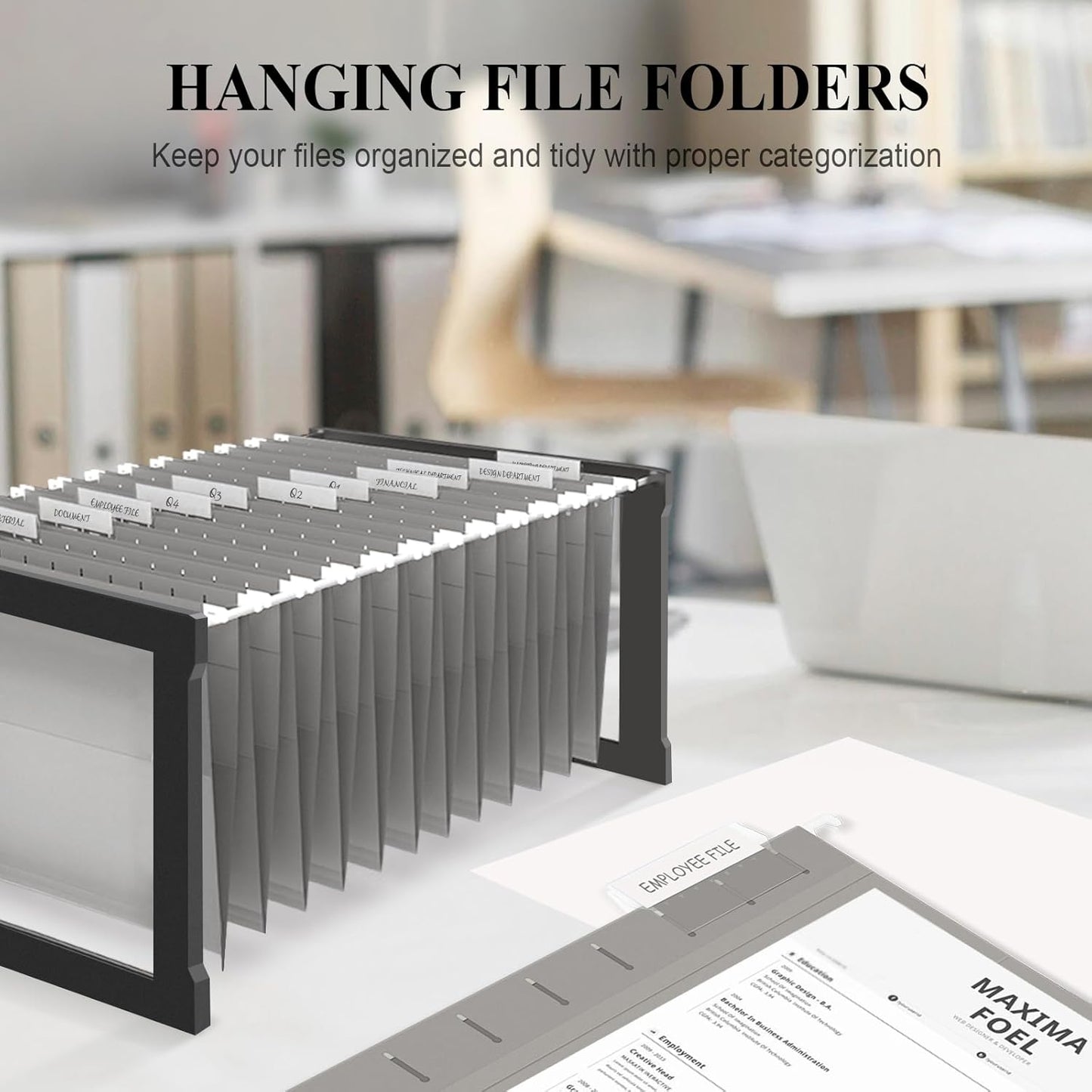 ViVin Hanging File Folders, 1/5-Cut Adjustable Tabs with 24 Per Box, 2 Inch Expansion, 24 Pack Letter Size Hanging File Folders, Designed for Office Home School Filing Cabinet(Gray)