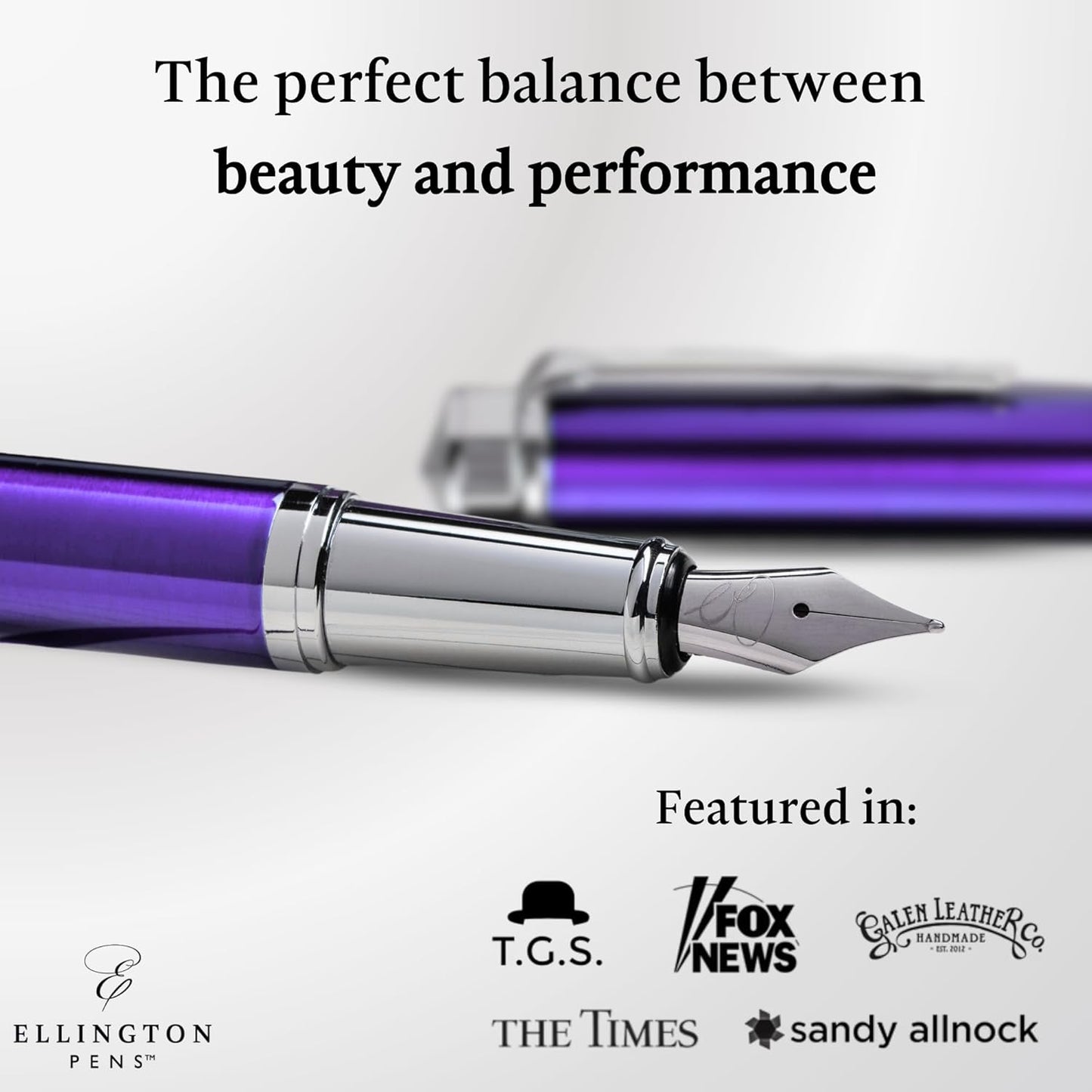Ellington Pens Luxury Fountain Pen Set - Smooth Fine Nib - Includes 3 Ink Cartridges, Refillable Ink Converter, Gift Box - Fountain Pens For Writing, Calligraphy, Journaling, Sketching (Purple Haze)