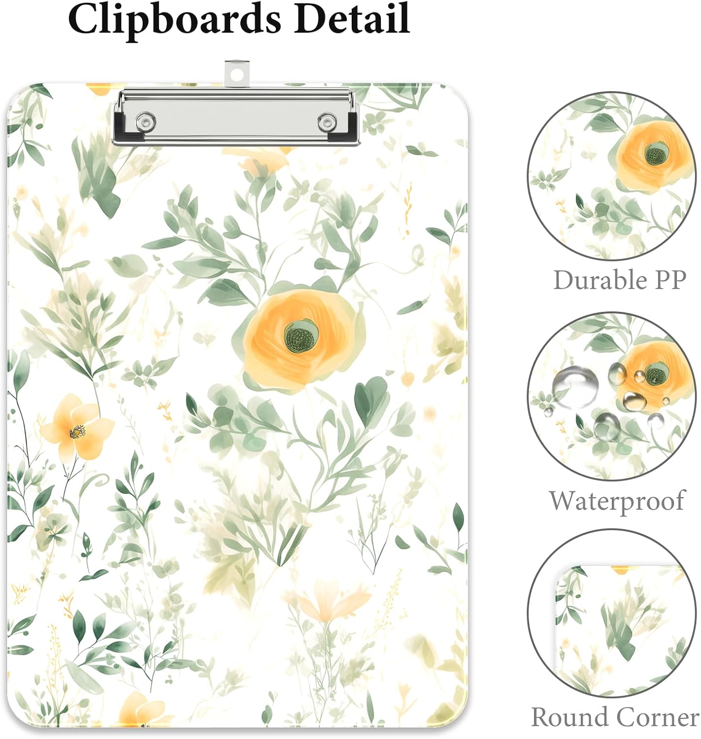 Rimilak Plastic Clipboards with Metal Clip, A4 Letter Size 9 x 12.5 in, Office Decorative for Students Women Men and Kids, Cute Custom Pattern, Green Plants