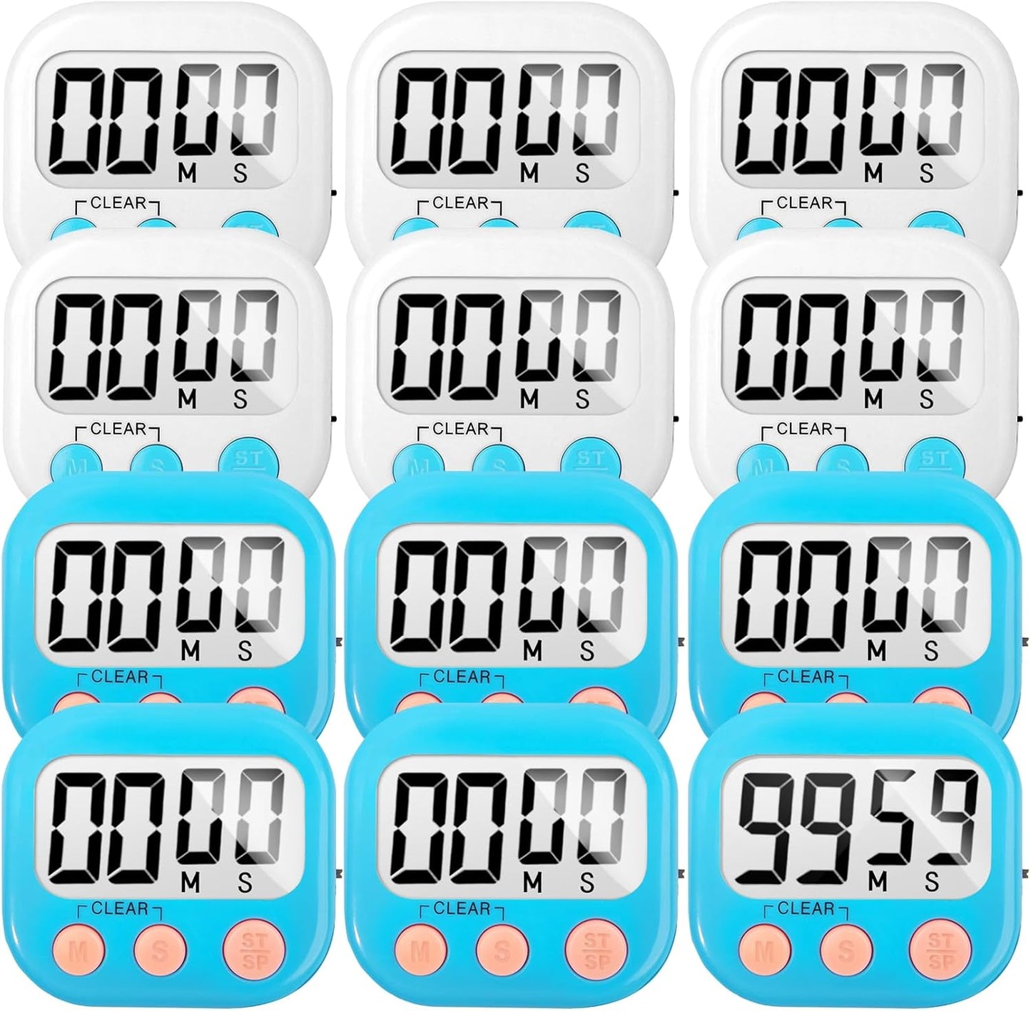 12 Pack Digital Kitchen Timer Small Classroom Timers for Kids Teachers (Blue&White)
