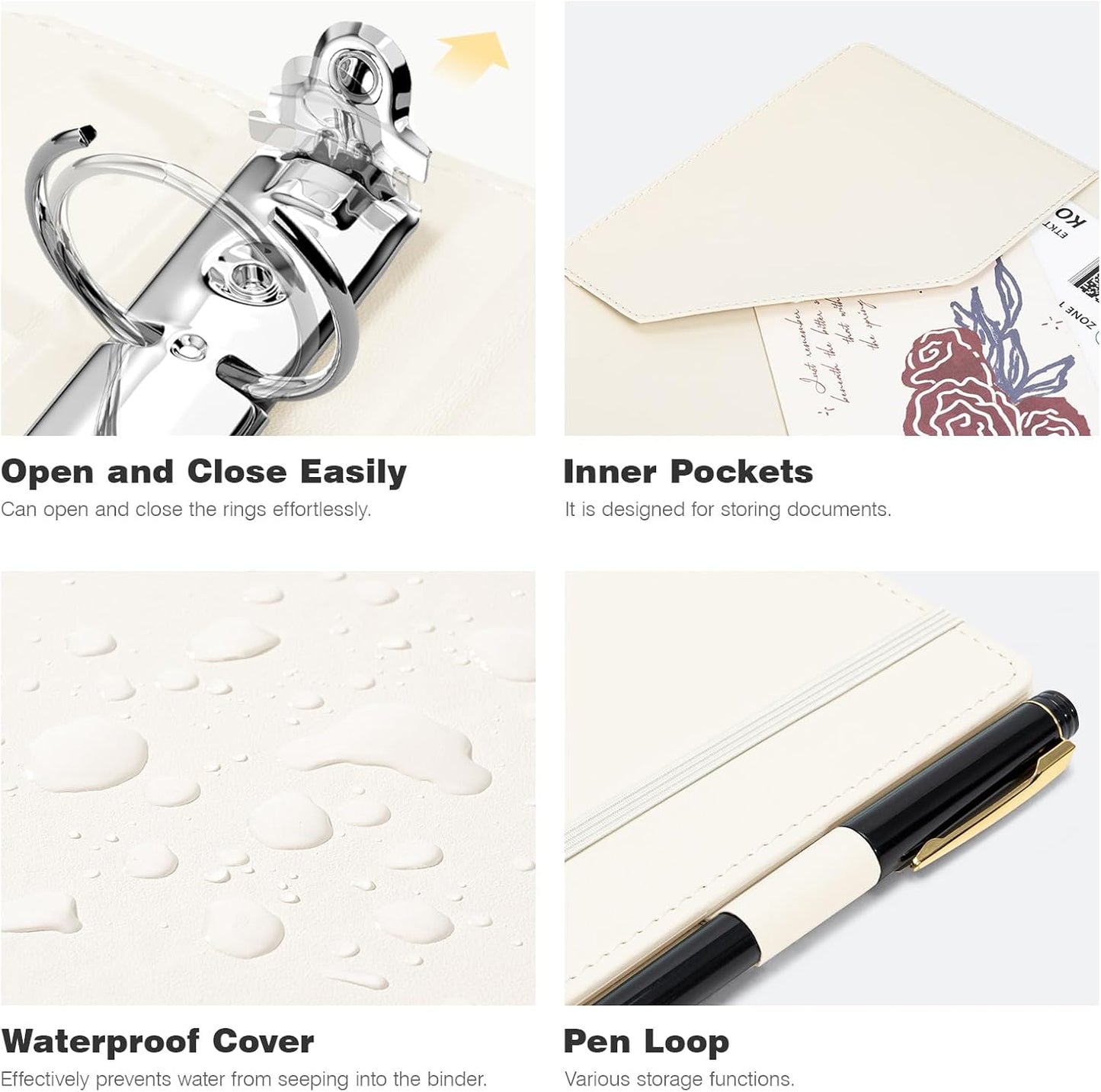 Ospelelf Mini Binder 3 Ring 2 Inch, Professional Clipboard Dividers with Tabs 5.5" x 8.5", Vintage Leather Binder Organizer for Office, Beige