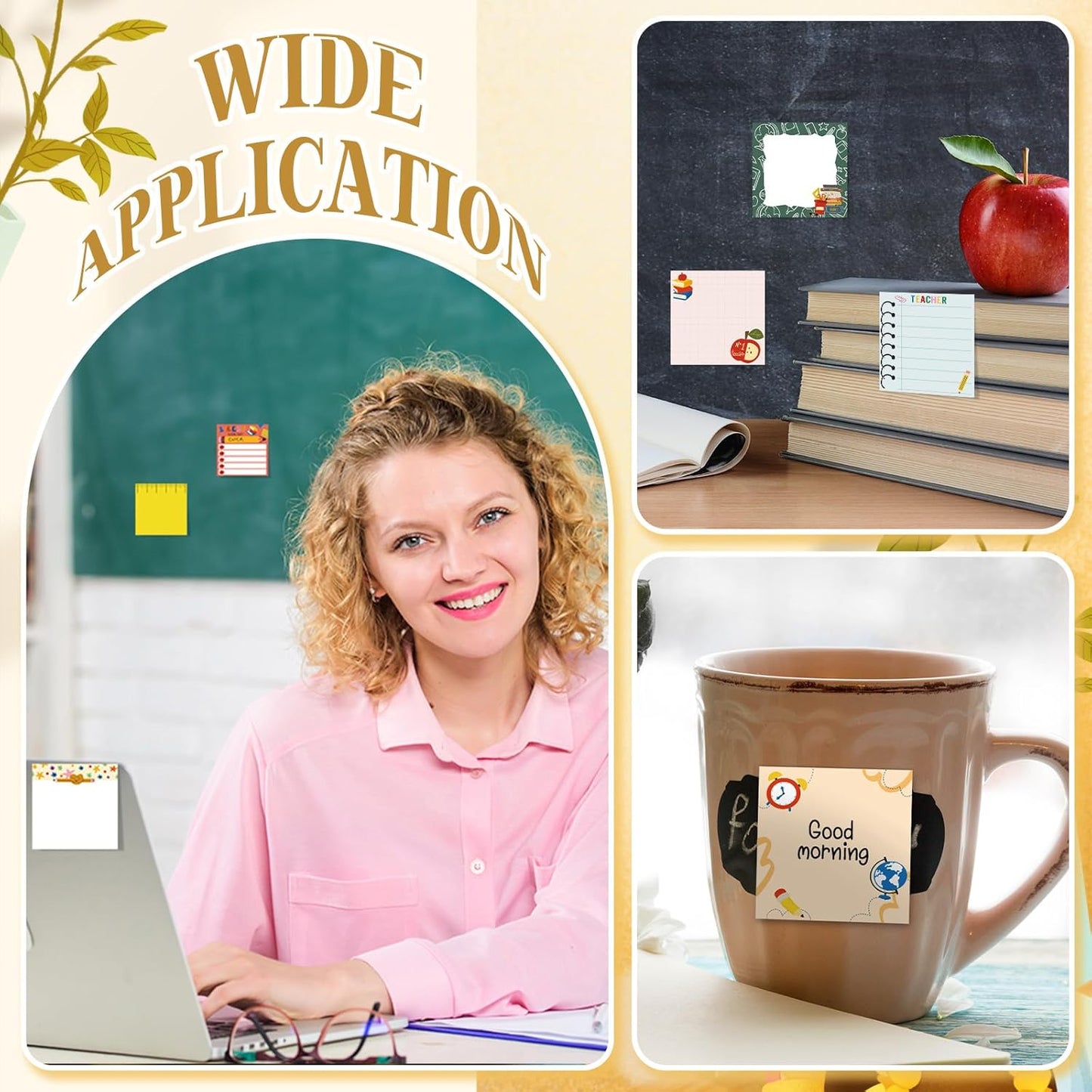 9 Pads Teacher Sticky Notes 3x3 Inch Cute Self Stick Notepads Notes Adhesive Memo Pad Office Decor Gifts for Students School Teacher Meeting Office Supplies