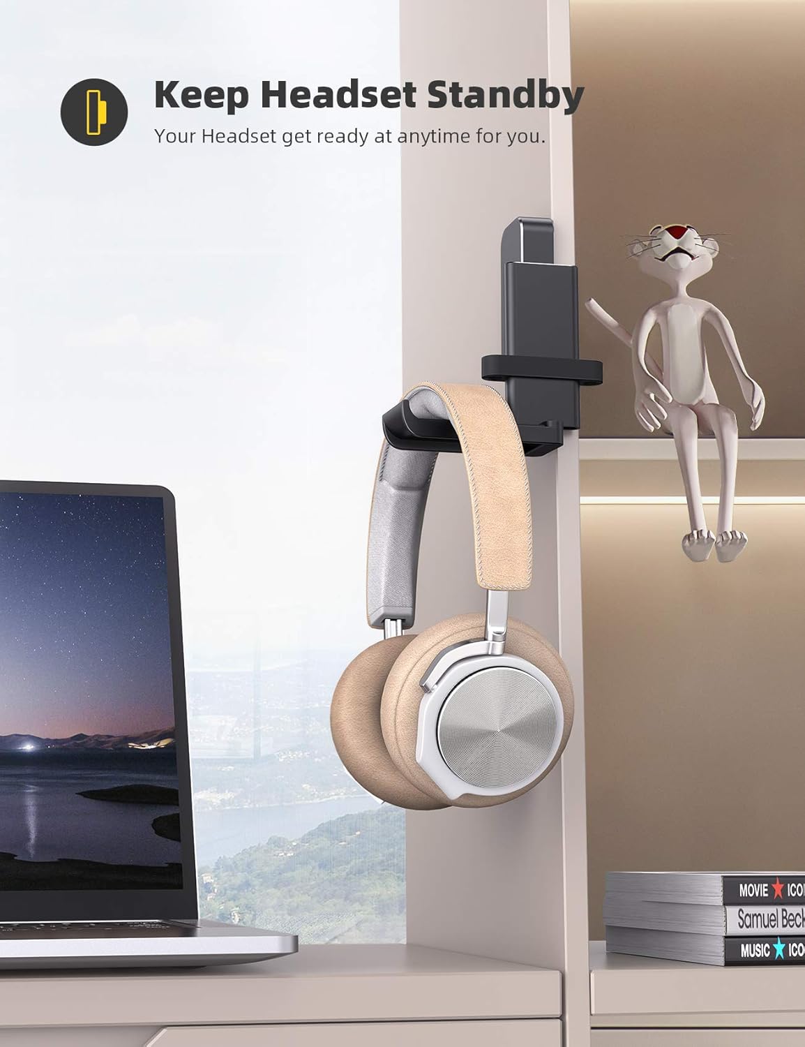 Lamicall Headphone Stand, Headset Hanger - 360 Degree Rotation Earphone Hook Holder Mount, Table Headphone Stand with Cable Organizer, Gaming Headset Clamp for HyperX, Razer, Sony, Sennheiser - Black