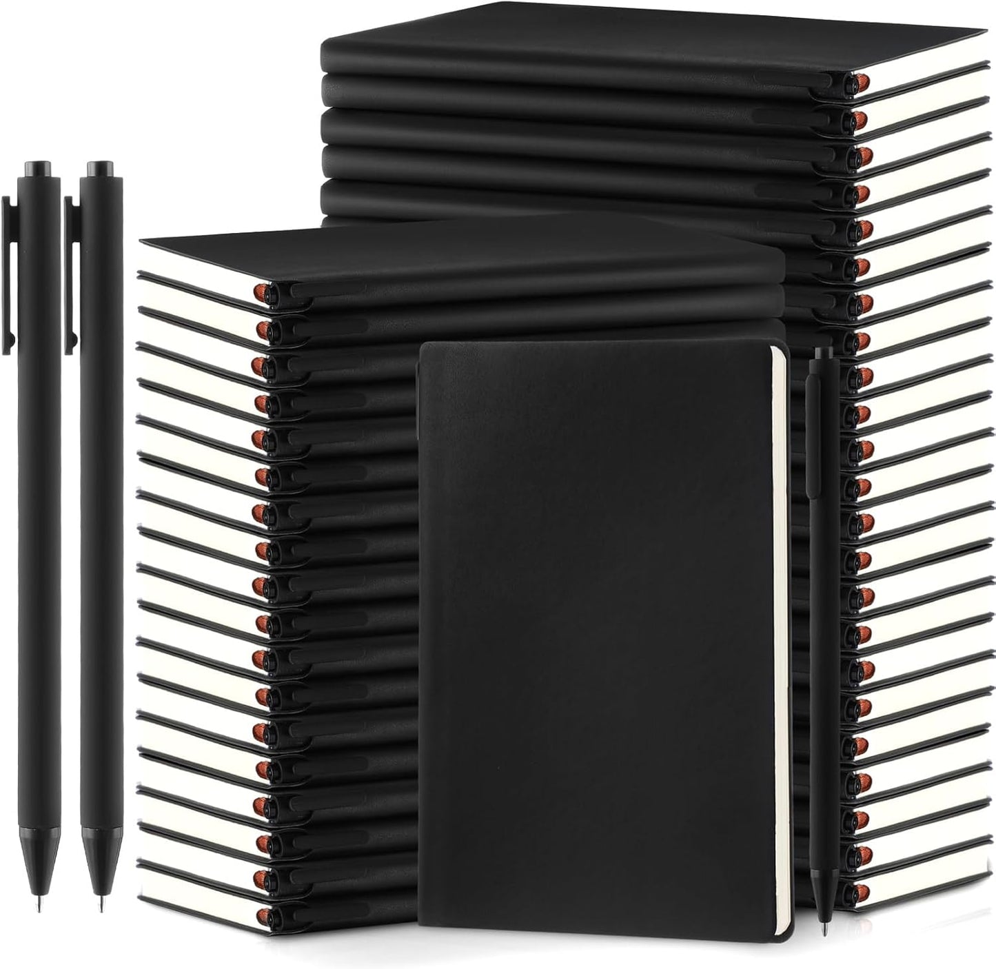 Jetec 30 Pack Notebooks Journals with 30 Pens, Bulk A5 Softcover Leather Notepad Journal with Pen for School Business Work Writing, 200 Pages(Black, Solid)