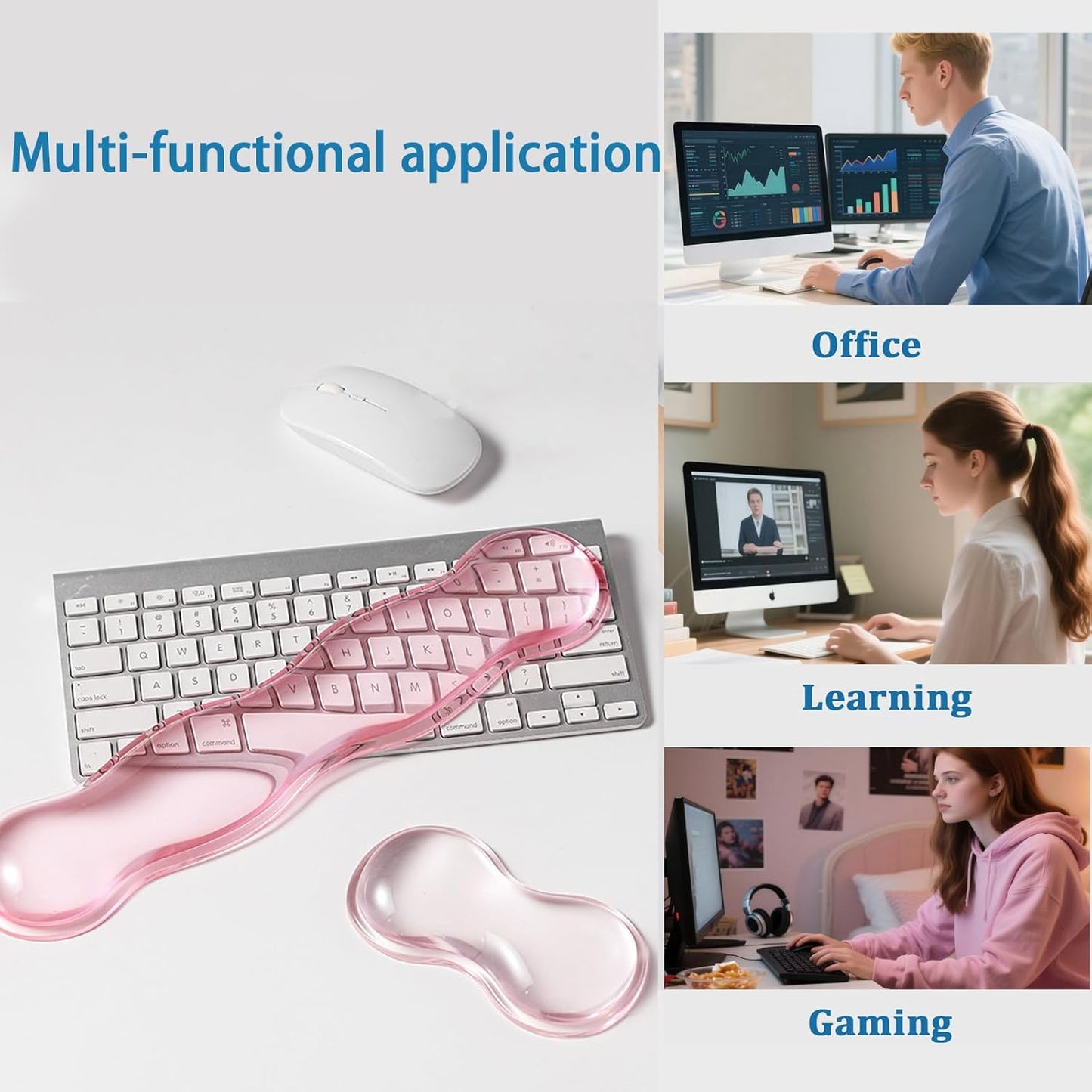 Clear Gel Wrist Rest for Keyboard, Keyboard Wrist Rest for Typing Pain Relief, Ergonomic Keyboard Arm Rest, Suitable for Office, Gaming, Computer, Laptop - Pink