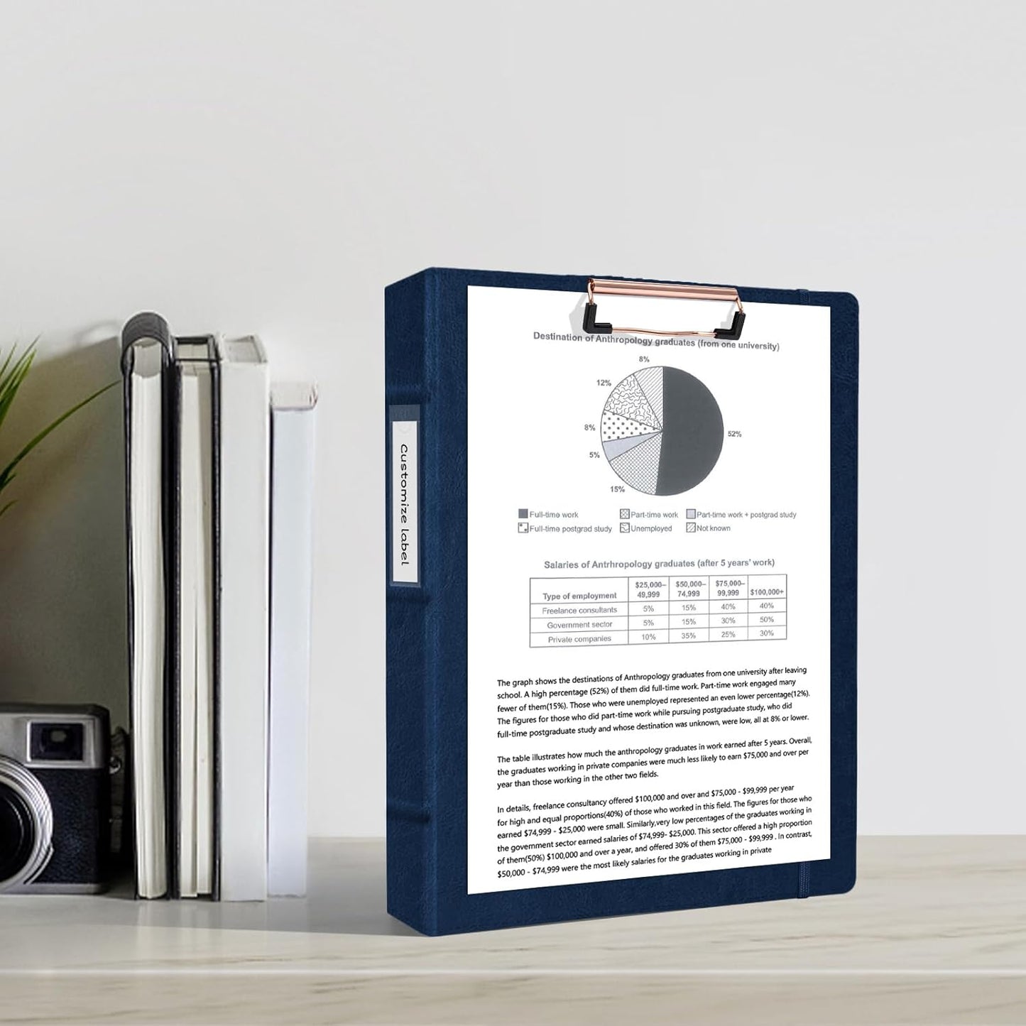 Ospelelf 3 Ring Binder With Clipboard 1 Inch Leather for Letter Size (8.5" x 11"), 5 Tab Dividers Office Supply, Dark Blue