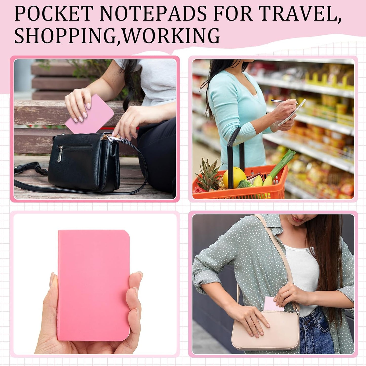 Outus 36 Pcs Pocket Notebook Mini Journal 2.5" x 4" Kraft Paper Mini Notepad Bulk Softcover Pocket Notepad Memo Diary Subject Notebooks for Student Traveler School(Pink, Blank Cover)