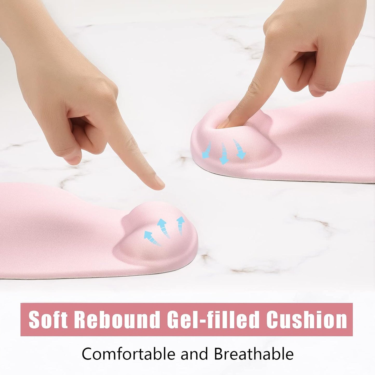 Hsurbtra Ergonomic Mouse Pad with Wrist Rest Support, Gel Mouse Pads with Non-Slip PU Base, Pain Relief Memory Foam Computer Mat, Cute Office Supplies Desk Decro Accessories, Pink