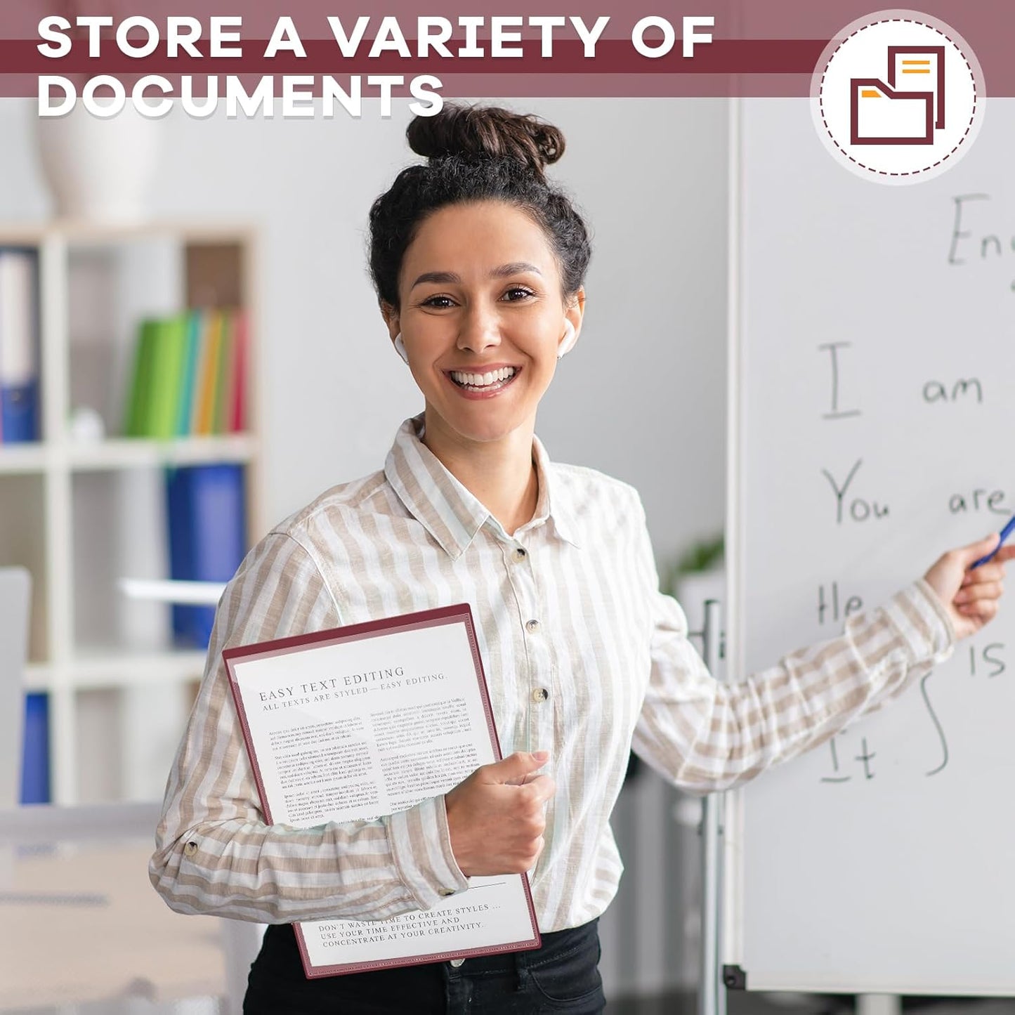 Henoyso 24 Pcs School and Home 2 Pocket Folders with 4 Clear Inner Pockets Plastic Heavy Duty Homework Folders Parent Teacher Communication for Student Home Office Classroom,11 x 9 Inch (Dark Red)