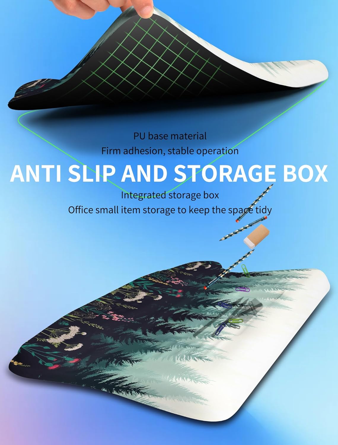 Ergonomic Wave Wrist Rest with Keyboard Stand, Cushioned Palm Rest, Comfortable Integrated Memory Foam for Natural Typing and Relieve Wrist Pain, Flower Sea Forest