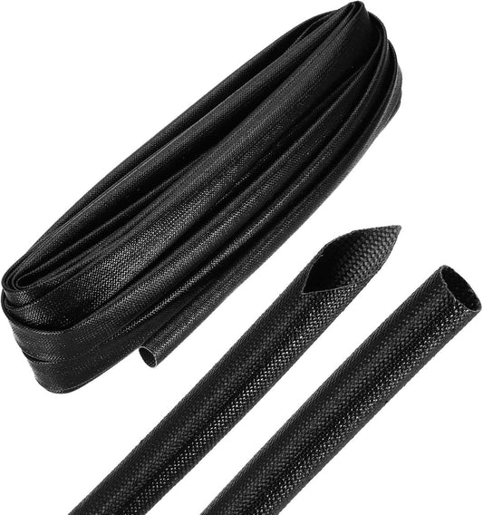 MECCANIXITY 20ft Braided Cable Sleeve, 0.4" ID 200C High Temperature 1500V Fiberglass Wire Insulation Cord Protector Organizer Wires Management for Motor Engine Fuel Line, Black