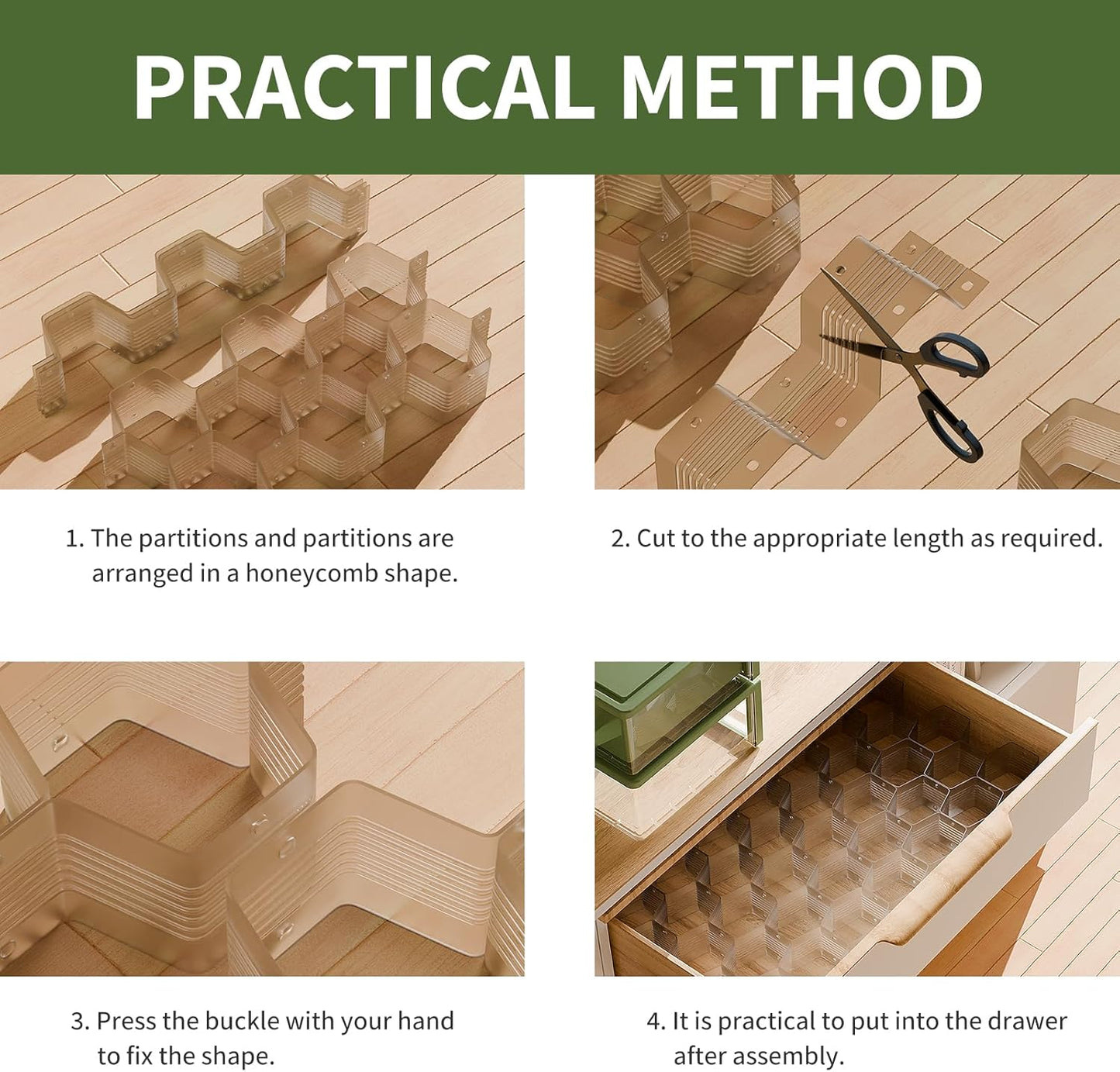 Honeycomb Separator Adjustable Drawer Organizer Divider for Underwear Belt-Scarf Socks Organizer (Gray(4pcs))