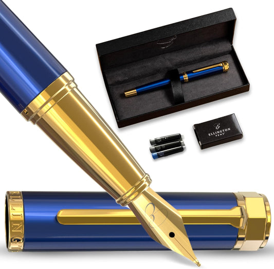 Ellington Pens Luxury Fountain Pen Set - Extra Fine Nib - Includes 3 Ink Cartridges, Refillable Ink Converter, Gift Box- Fountain Pens For Writing, Calligraphy, Journaling, Sketching (The Nautilus)