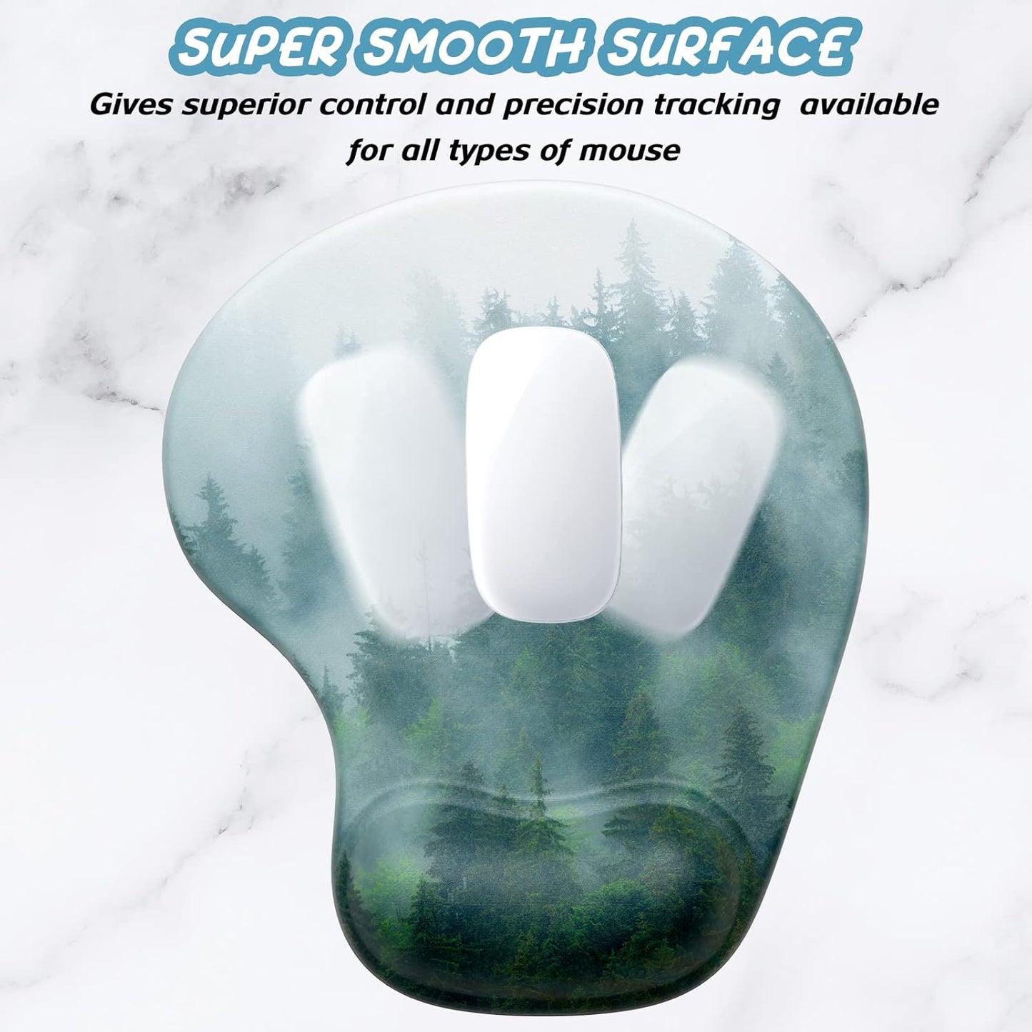 Hsurbtra Ergonomic Mouse Pad with Wrist Rest Support, Gel Mouse Pads with Non-Slip PU Base, Pain Relief Memory Foam Computer Mat, Cute Office Supplies Desk Decro Accessories, Black Forest