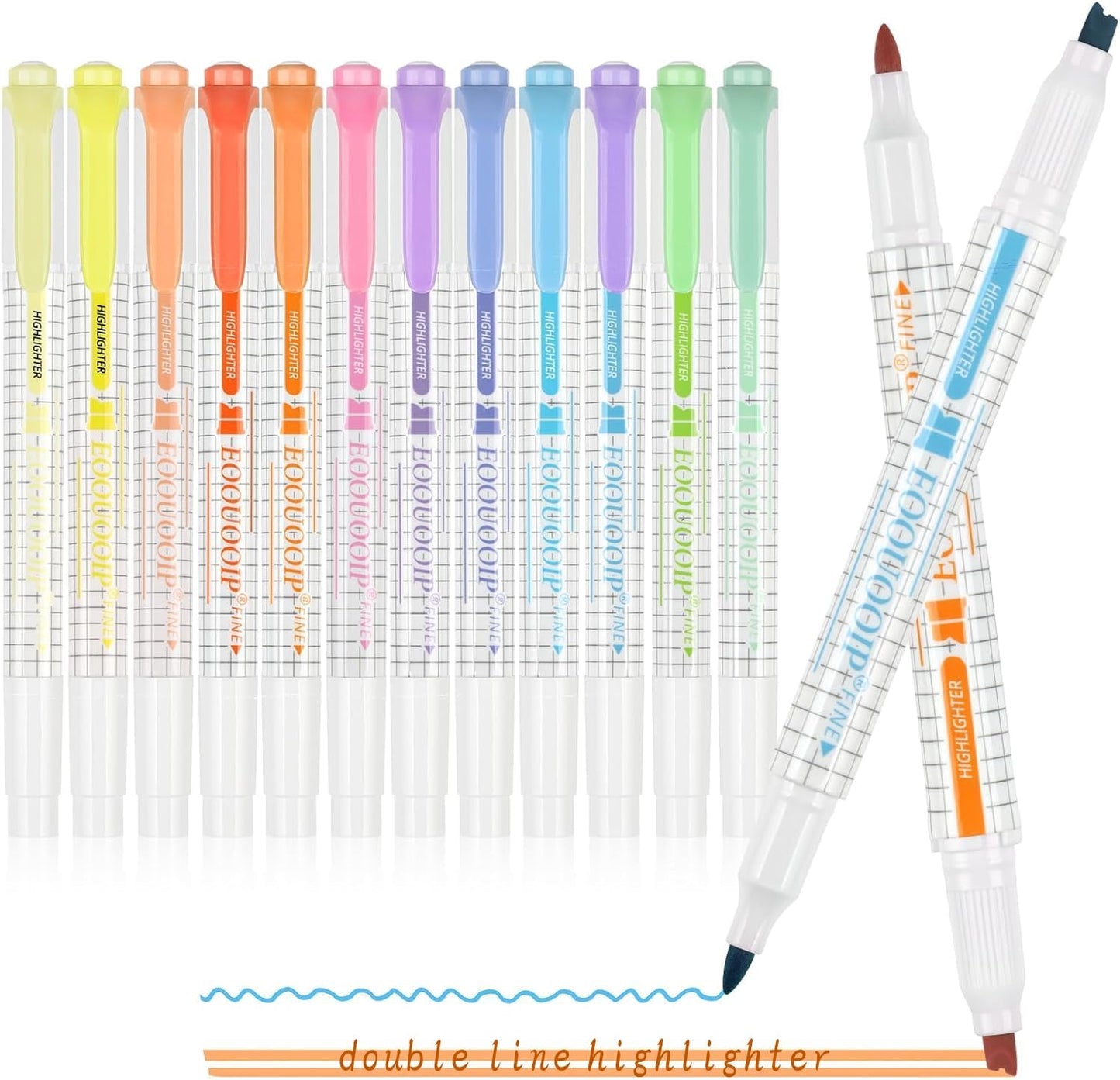 EooUooIP Dual-Tip Highlighter Set, 12 Pack, Pastel Highlighter Assorted Colors, Chisel and Fine Tips Bible Highlighters, No Bleed Highlighters Markers for Bible Journals Planners Books Notes
