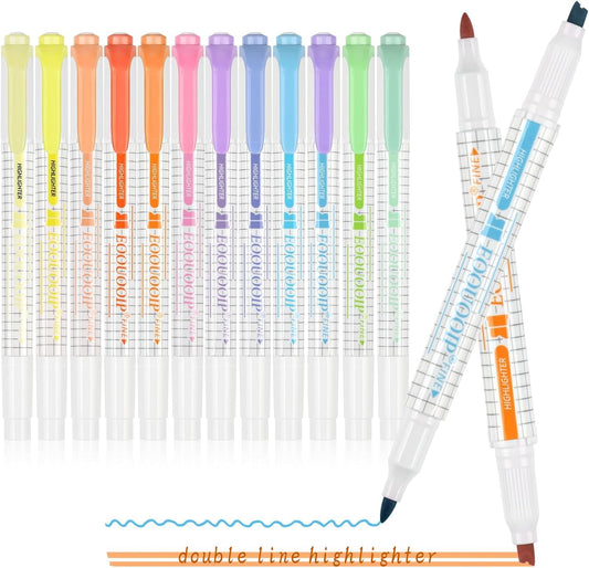 EooUooIP Dual-Tip Highlighter Set, 12 Pack, Pastel Highlighter Assorted Colors, Chisel and Fine Tips Bible Highlighters, No Bleed Highlighters Markers for Bible Journals Planners Books Notes