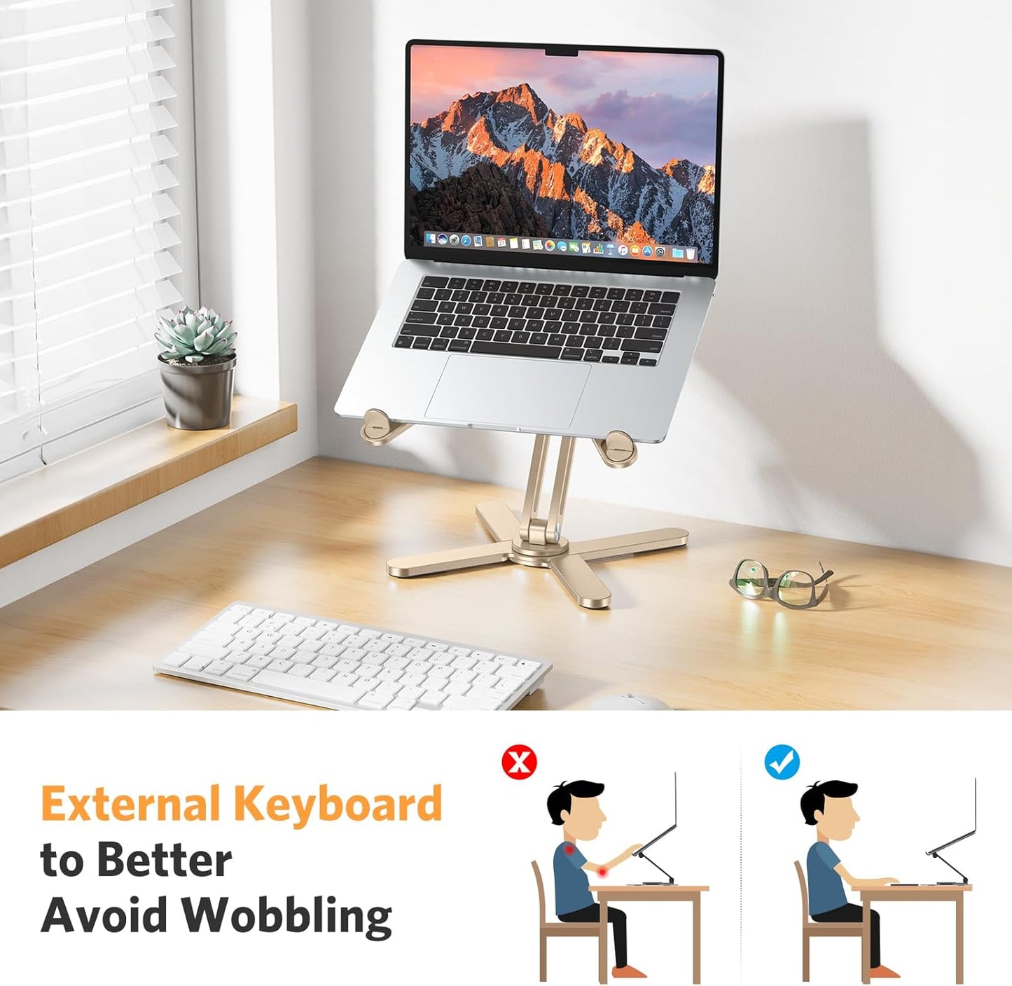 OMOTON 360 Rotating Laptop Stand Riser for Desk, Ergonomic Foldable Computer Stand Adjustable Height Angles for Collaborative Work, Easy Storage Fit Macbooks,All Laptops up to 16 inches, Gold