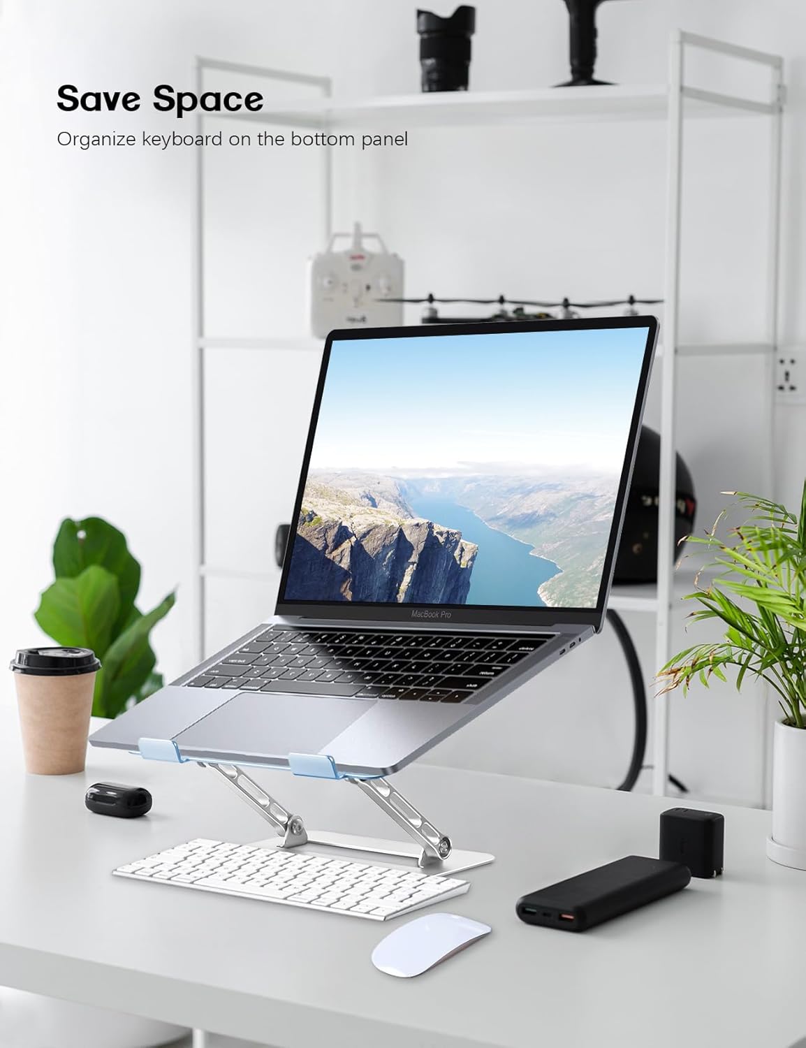 Adjustable Laptop Stand for Desk,Portable Laptop Stand Holder and Riser,Foldable Aluminum Notebook Computer Stands for MacBook Air Pro HP Lenovo Dell Samsung, 10-15.6 inch (Sky Blue-Silver)