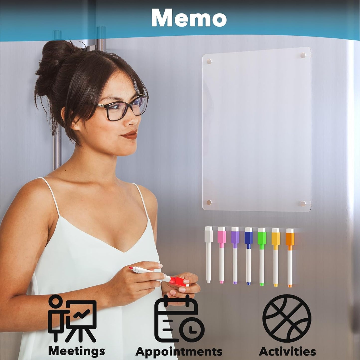 Acrylic Magnetic Dry Erase Board for Fridge, Clear Whiteboard for Refrigerator, Notepad Memo to Do/Grocery List White Board, w/ 8 Colors Markers, 12"x9"