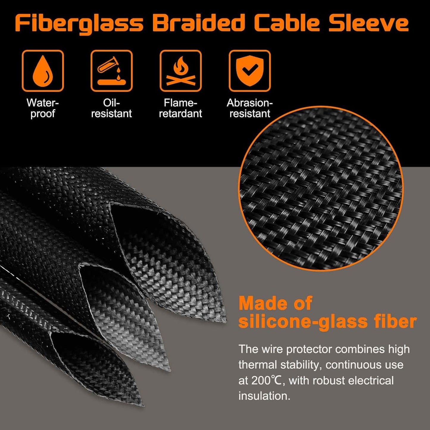 MECCANIXITY 20ft Braided Cable Sleeve, 5/32" ID 200C High Temperature 1500V Fiberglass Wire Insulation Cord Protector Organizer Wires Management for Motor Engine Fuel Line, Black