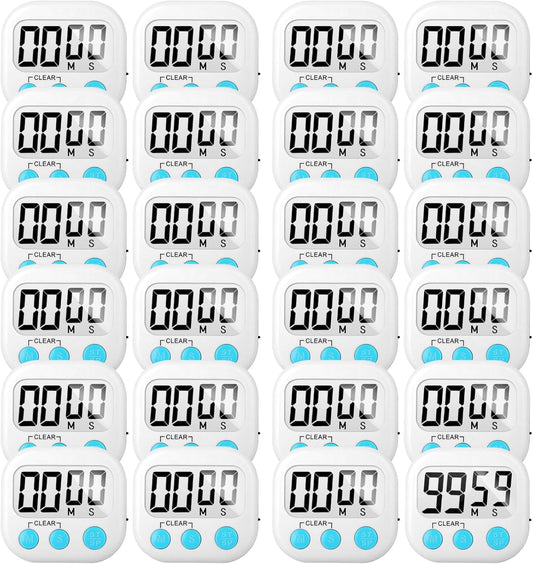 24 Pack Digital Kitchen Timer Small Classroom Timers for Kids Teachers (White)