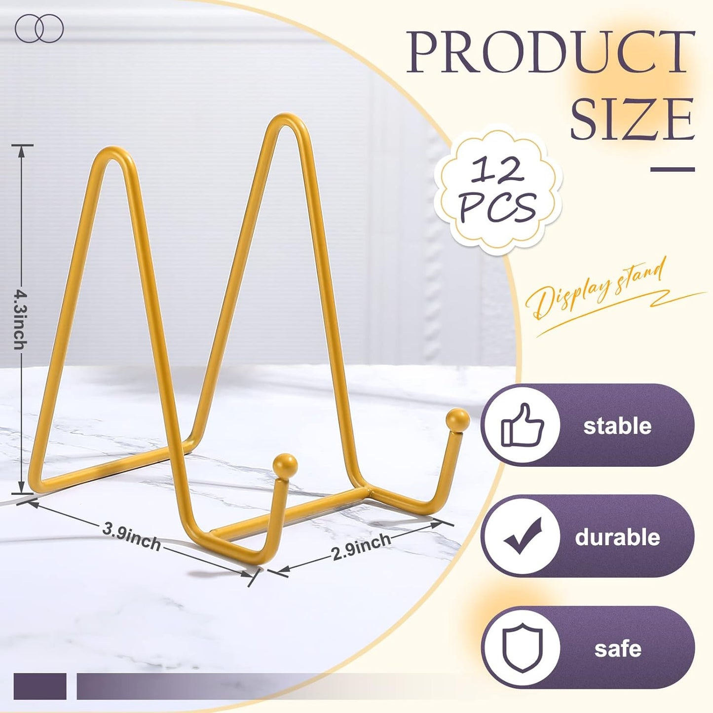 Mixweer 12 Pcs Book Stands for Display Metal Picture Frame Stand Book Plate Picture Holder Easels Photo Holder for Decorative Display(4.3 Inch,Gold)